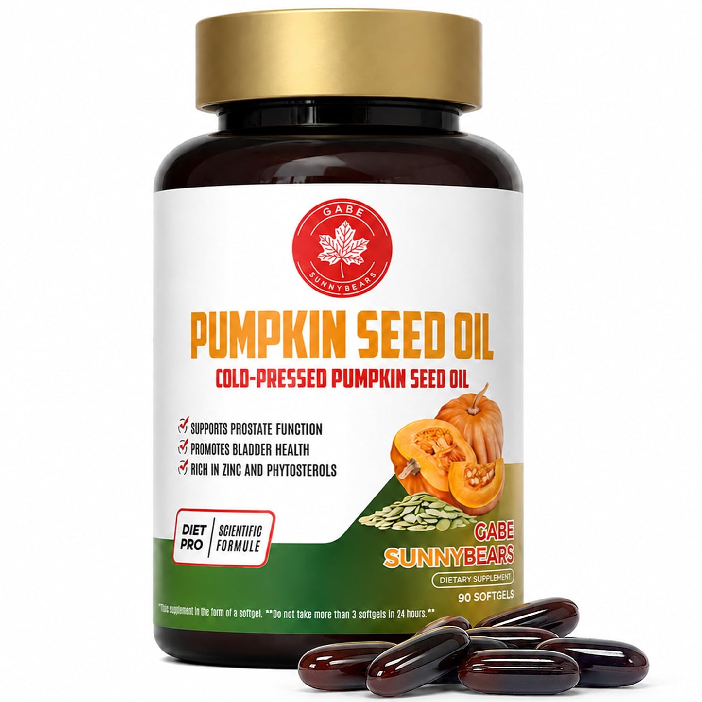 GABE SUNNYBEARS Pumpkin Seed Oil Capsules with Saw Palmetto 2400mg, 90 Softgels