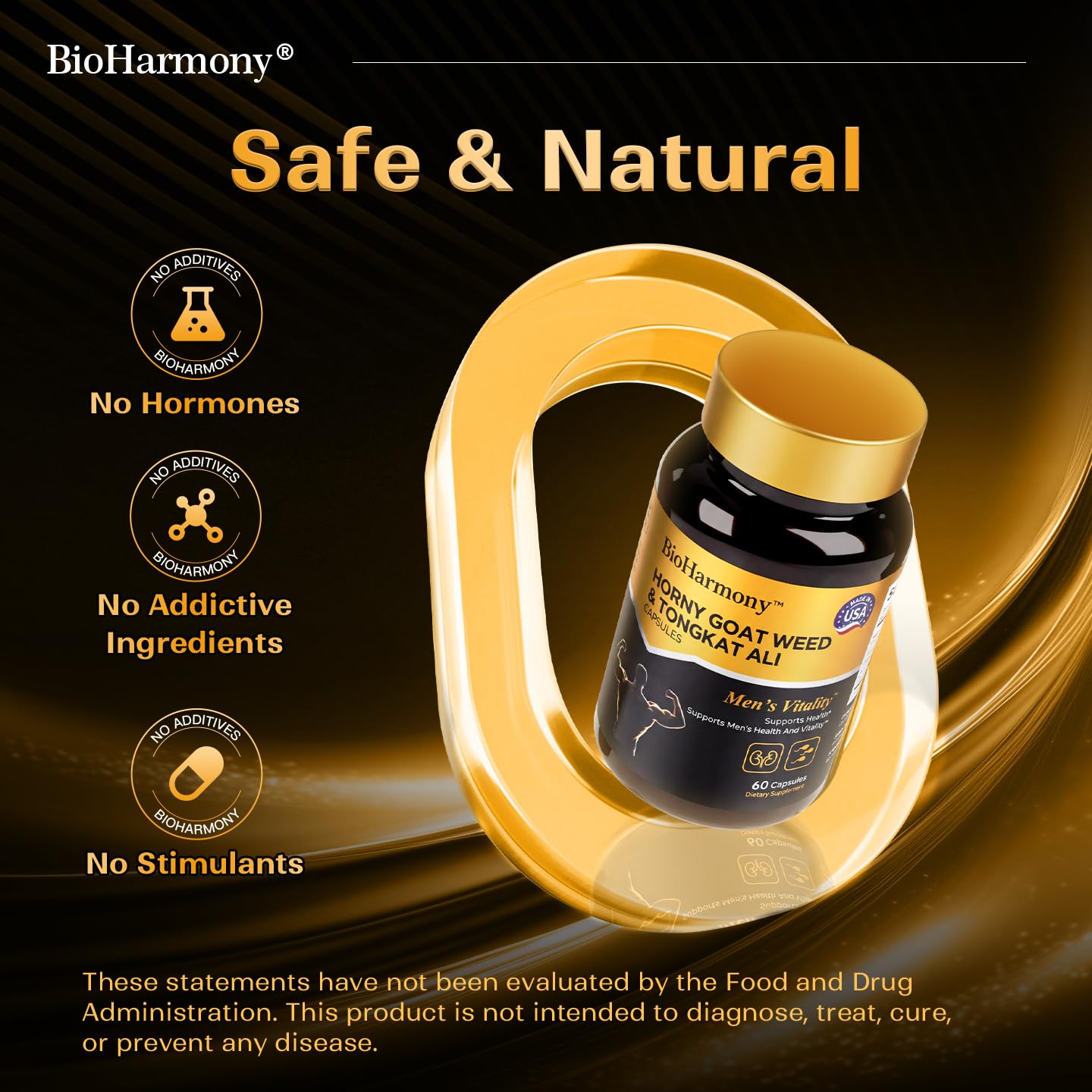 BioHarmony Horny Goat Weed for Men Tongkat Ali & L-Citrulline Supplement – 3-in-1 – Supports Male Vitality, Stamina, Energy & Endurance – 60 Capsules