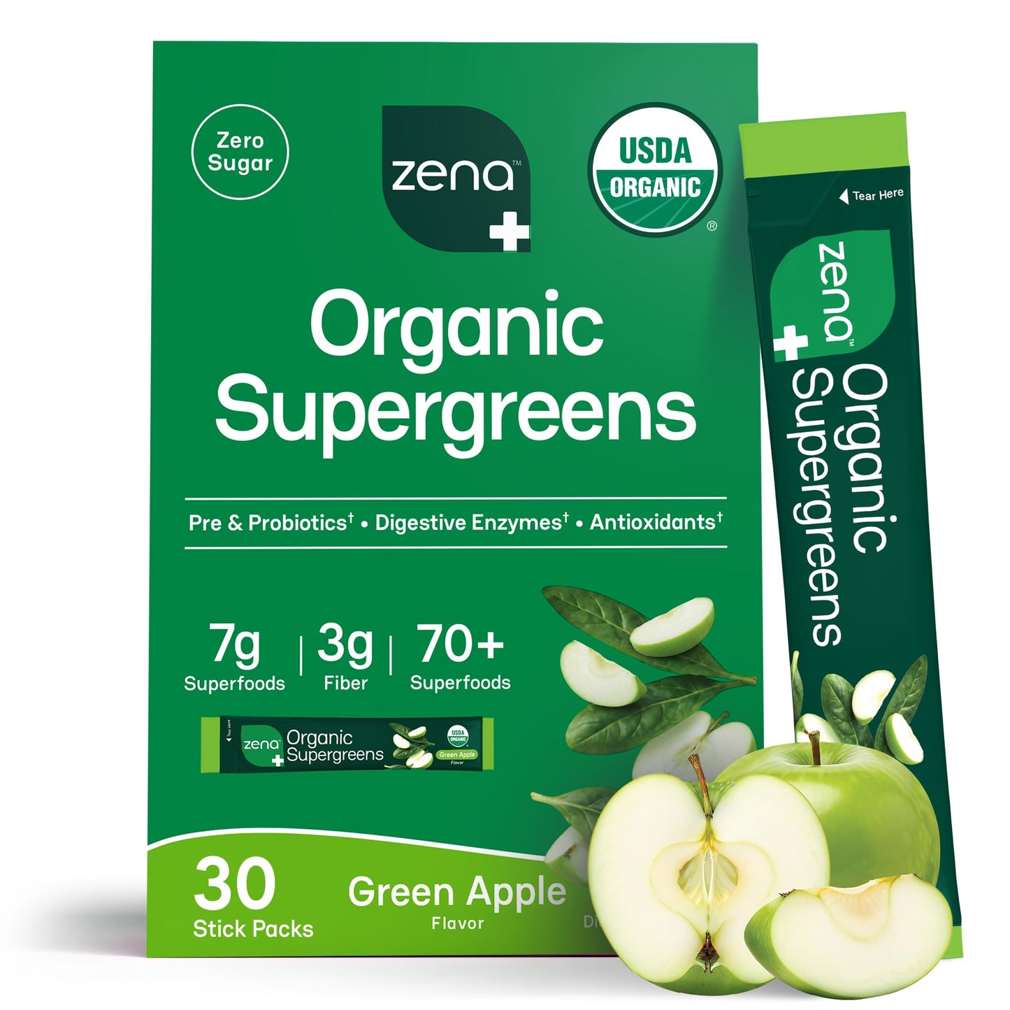 Zena Nutrition Organic Super Greens Powder Pack of 30
