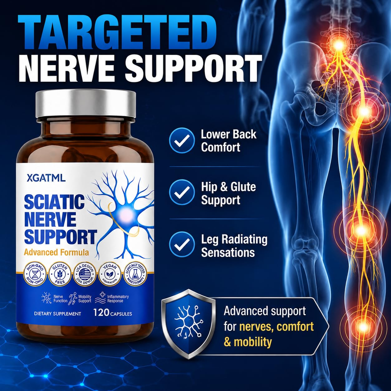 ORITICA Sciatica Pain Relief & Nerve Pain Relief Supplement Softgel 120 Count