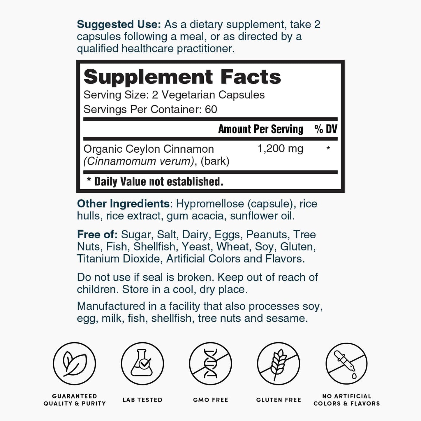 Nature's Lab Ceylon Cinnamon 1,200 mg per Serving - Supports Antioxidant Health, 120 Capsules