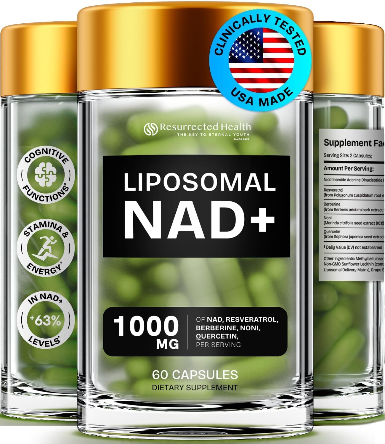 Resurrected Health Liposomal NAD Supplement for Women with Noni Capsules, 60 Count