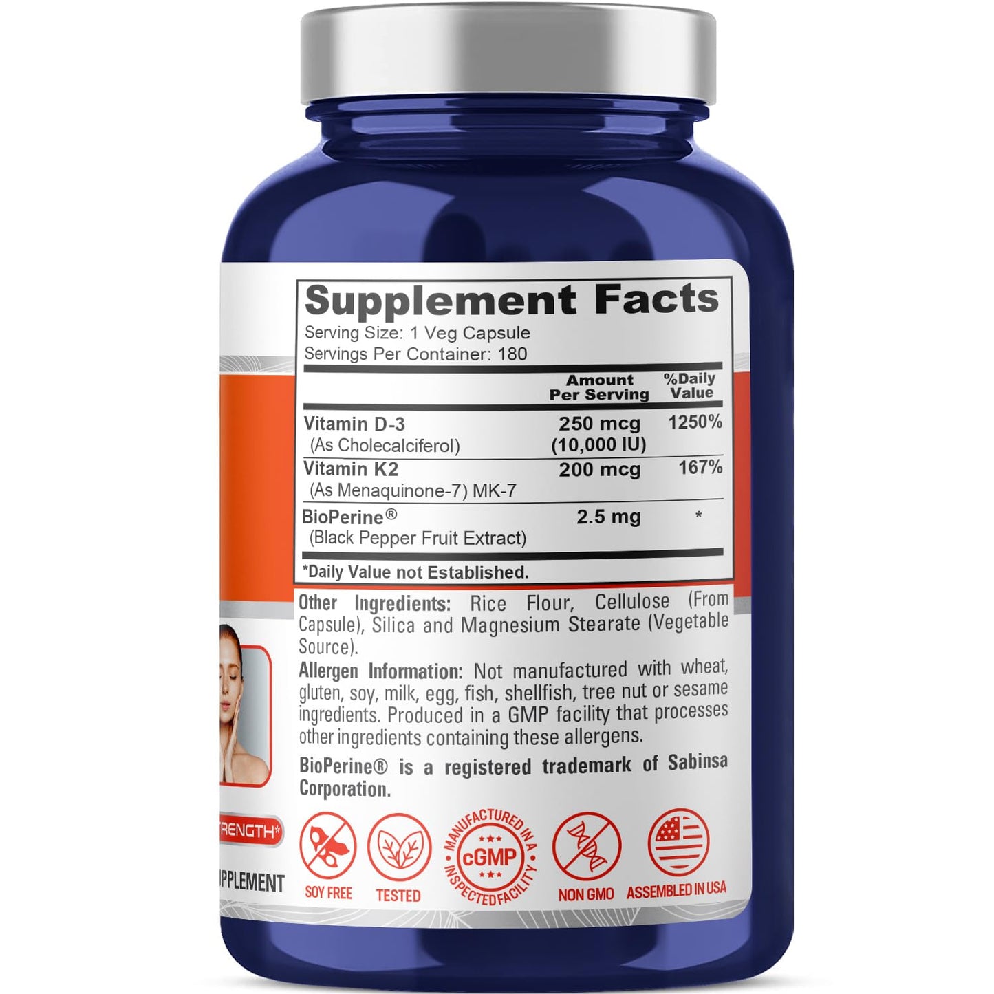 NusaPure Vitamin D3 & K-2 Capsule, 180 Count