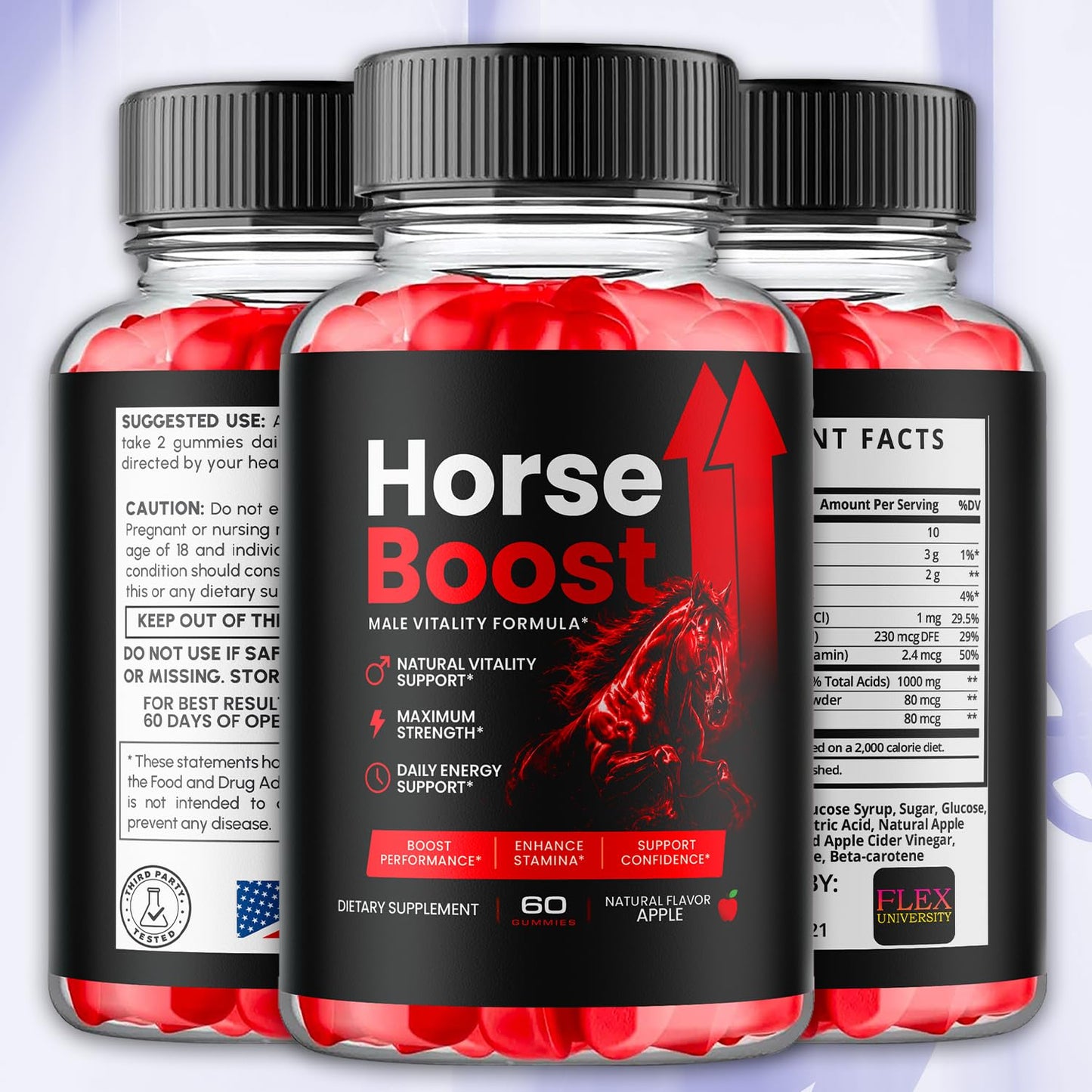 Flex University Horse Boost Gummies for Men Chewable, 180 Count
