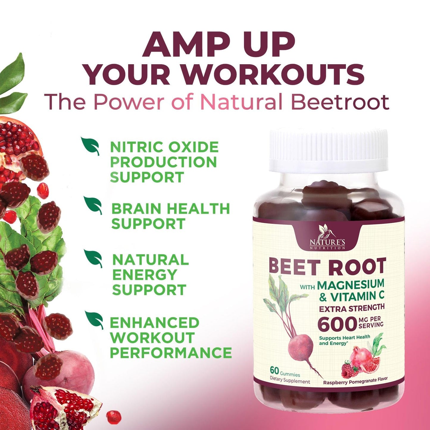 Nature's Nutrition Beet Root Gummies, 60 Count