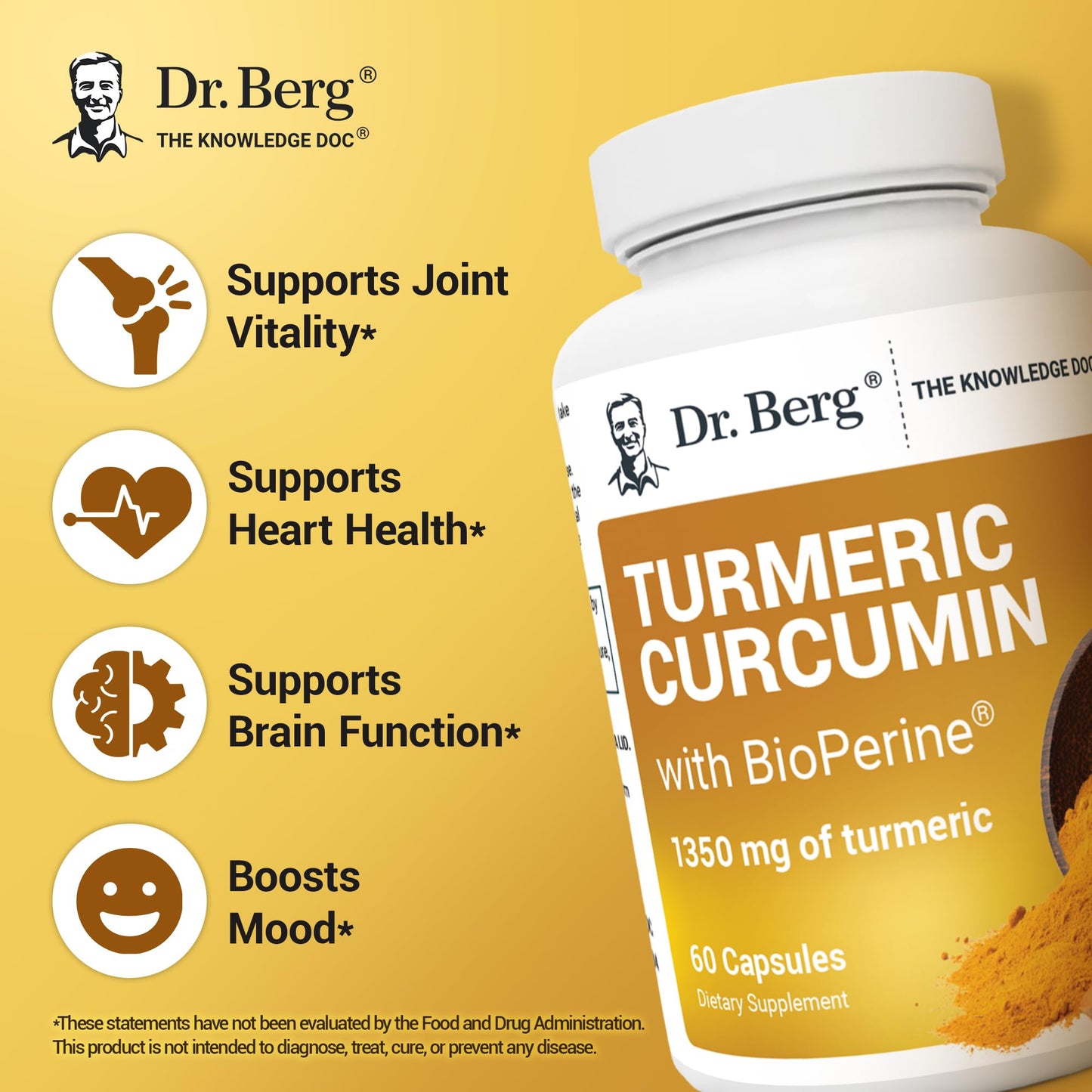 Dr. Berg Nutritionals Turmeric Curcumin with Black Pepper (BioPerine) 1350 mg, 60 Capsules