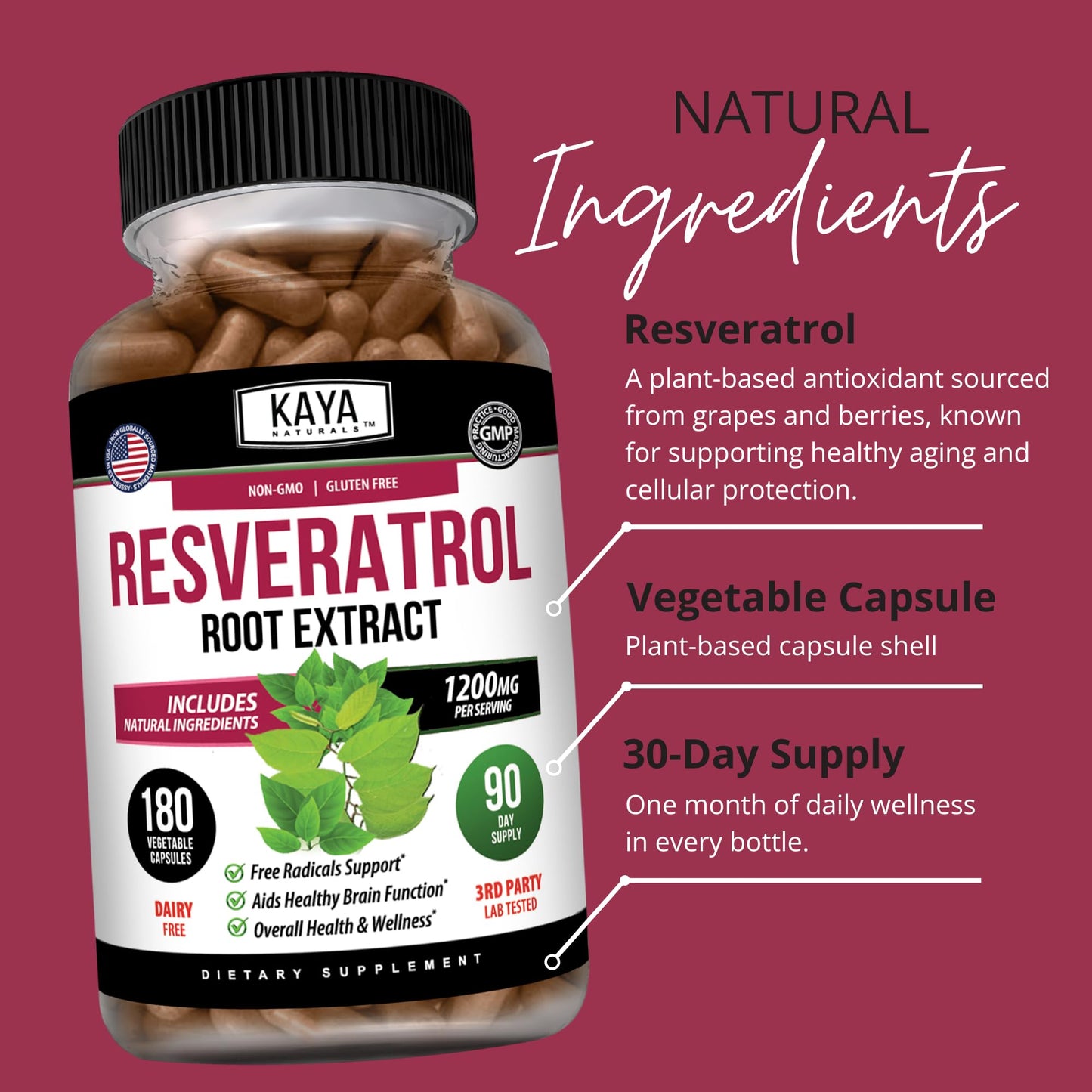 Kaya Naturals Resveratrol Capsule 180 Count