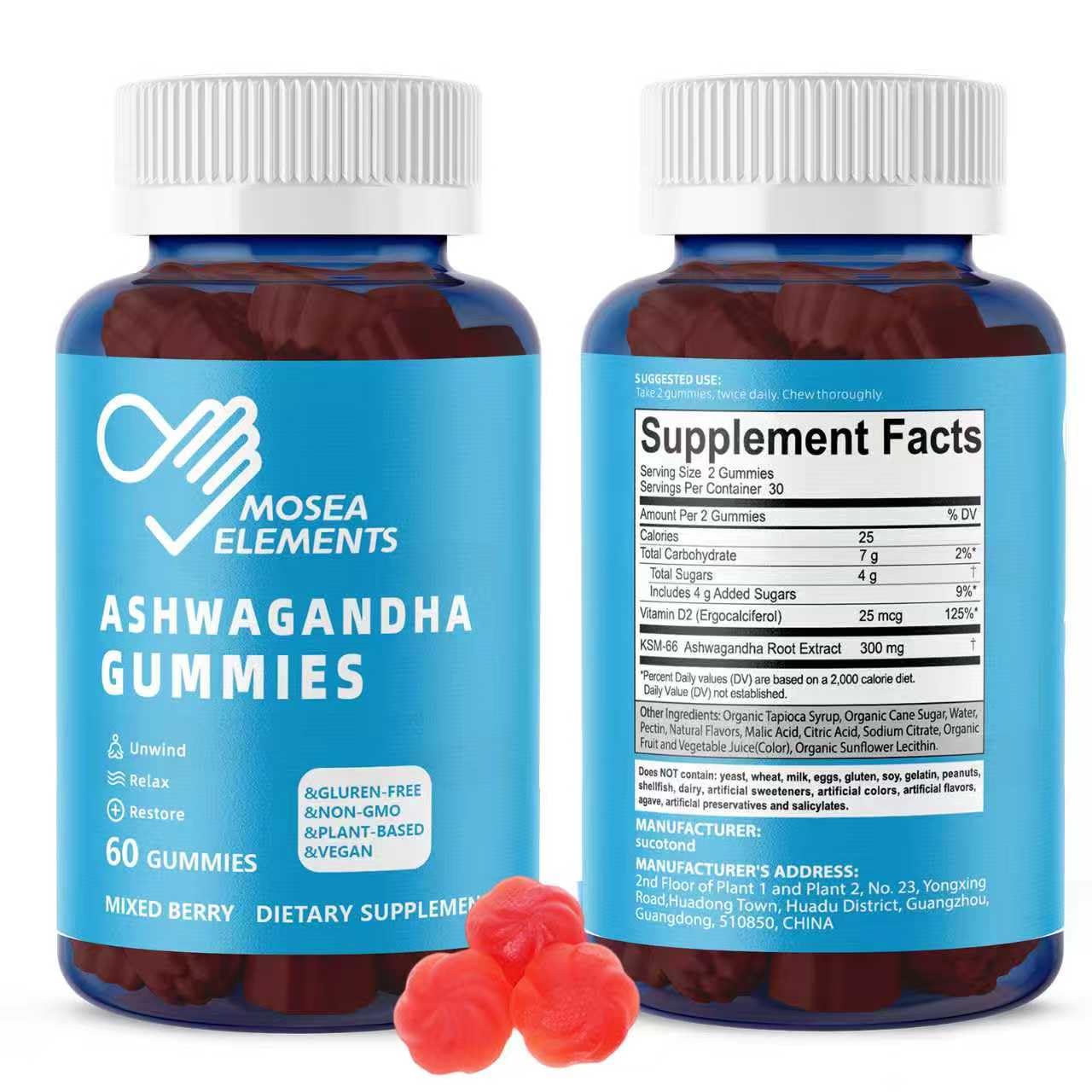 MOSEA ELEMENTS Ashwagandha & Vitamin D Gummies 60 Count