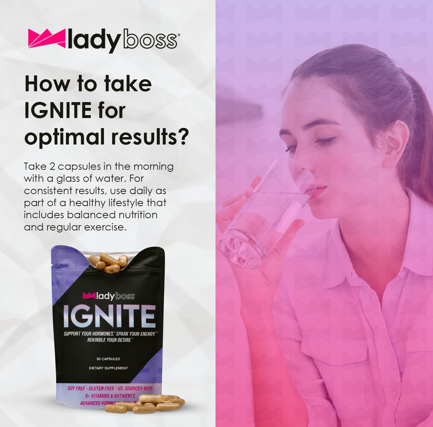 LadyBoss Ignite Hormone Balance Supplement for Women, 60 Capsules