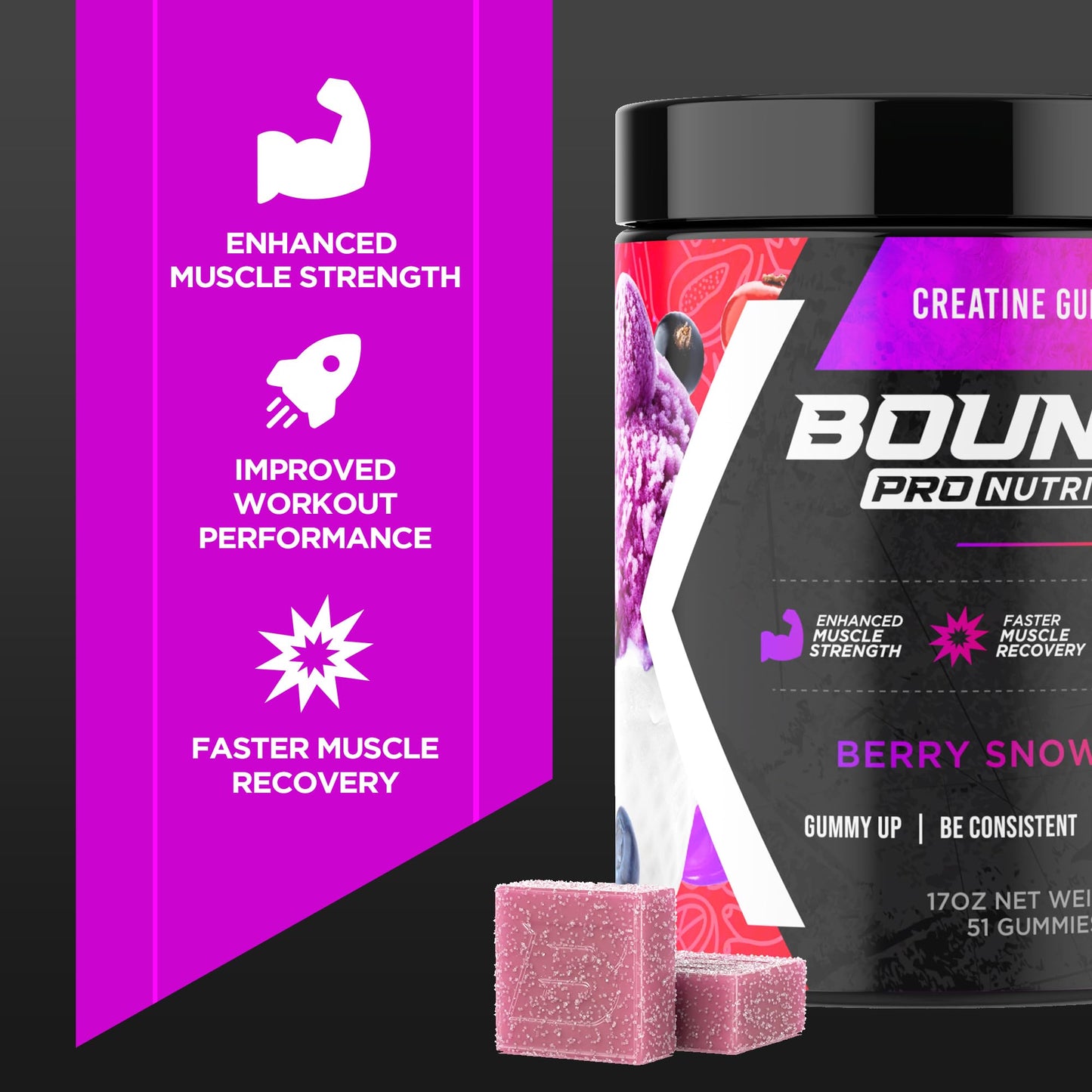 Bounce Pro Creatine Monohydrate Gummies, 51 Count