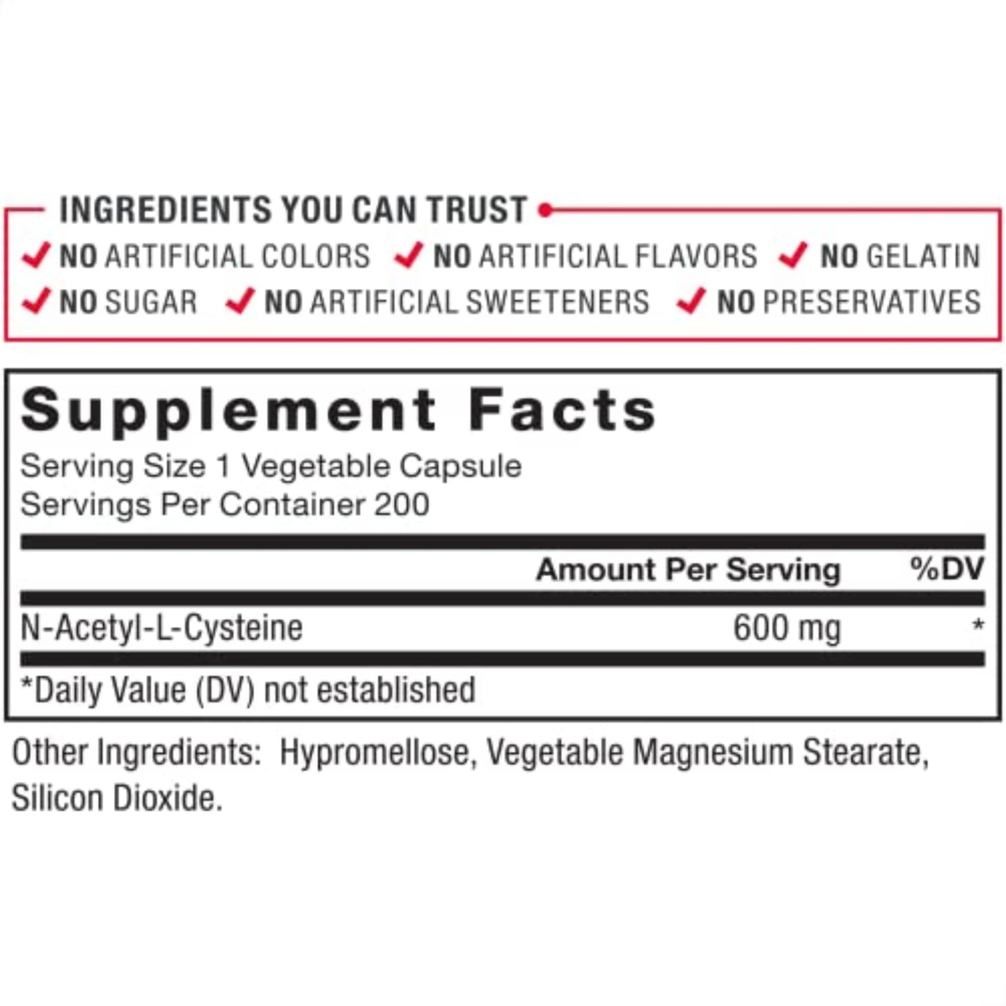Force Factor NAC 600 mg N-Acetyl Cysteine Capsule, 200 Count