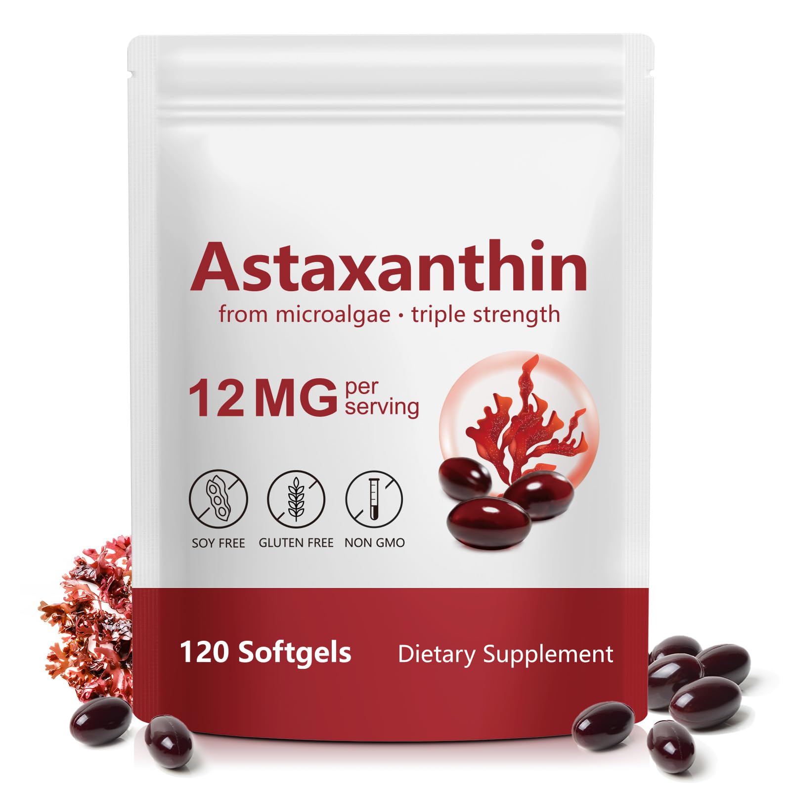 AUIWQWFI Astaxanthin 12mg from Natural Microalgae Softgels, 120