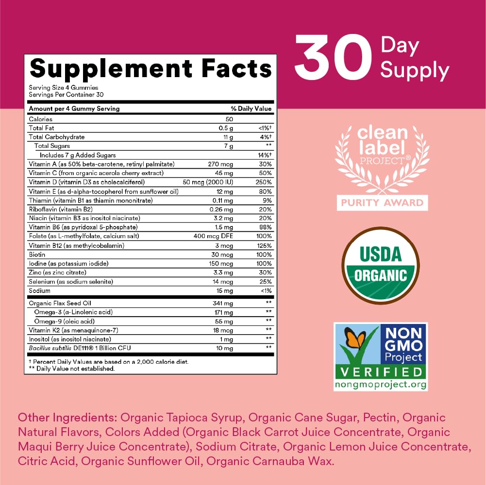 SmartyPants Organic Women's and Toddler Multivitamin Gummies, 120 Count