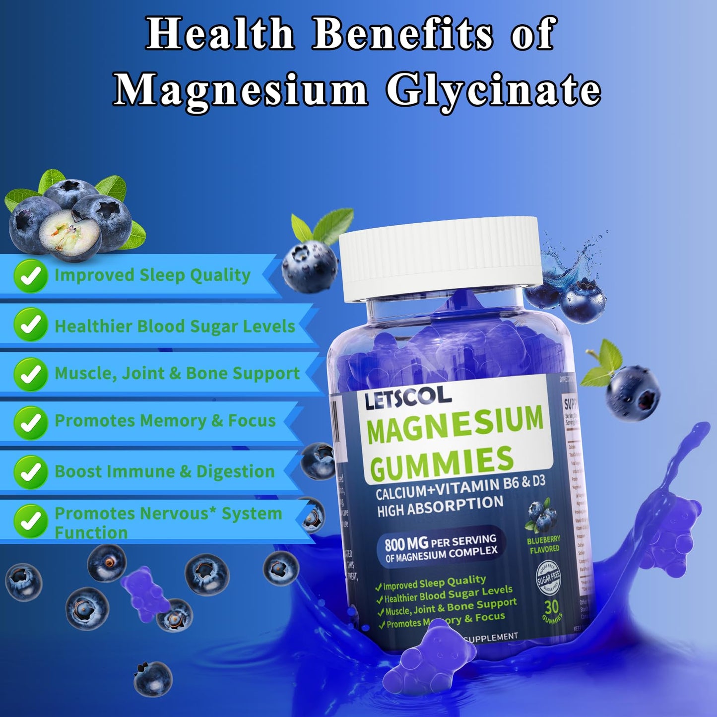 LETSCOL Magnesium Glycinate Gummies 30 Count