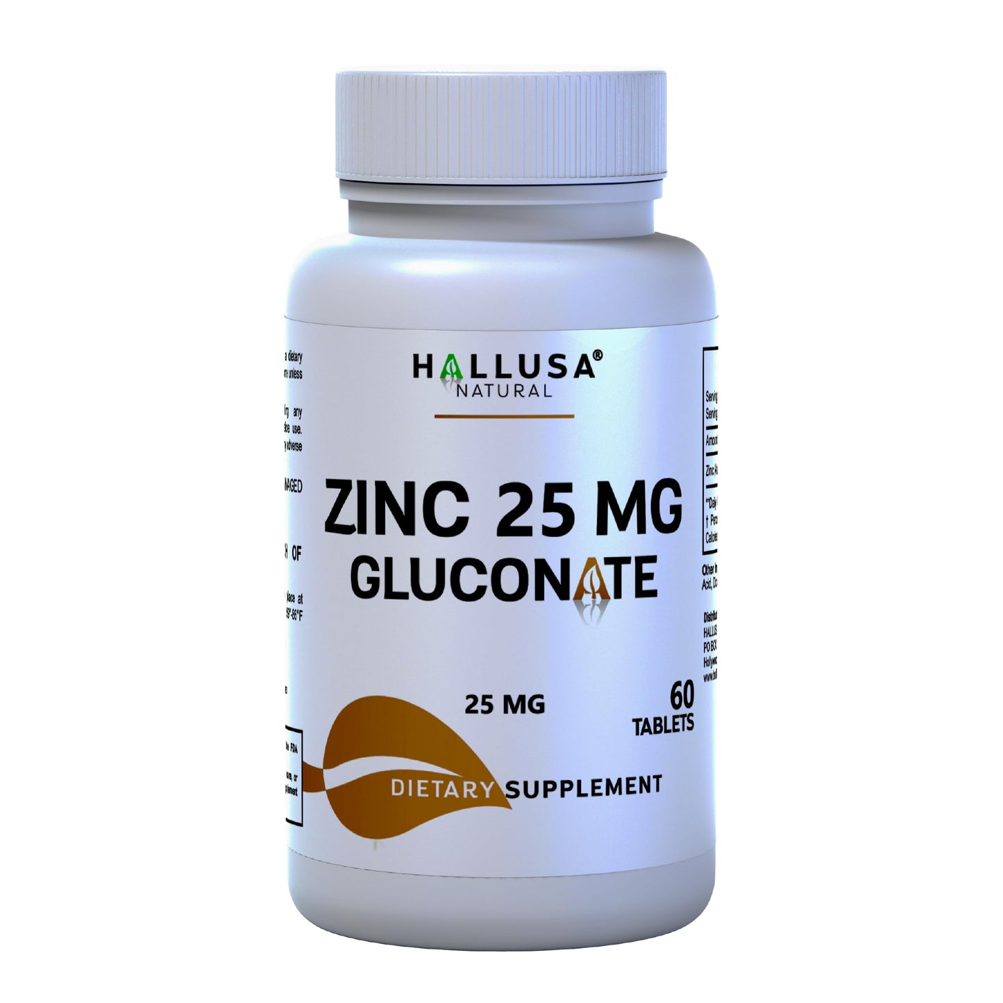 Hallusa Natural Zinc 25 mg - Zinc Gluconate Supplement, 60 Tablets