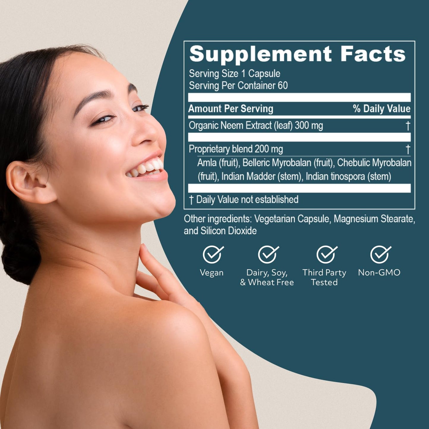 R-U VED SkinTrio Neem Supplement with Organic Neem Extract & Amla, Skin & Microbiome Support, 60 Capsules