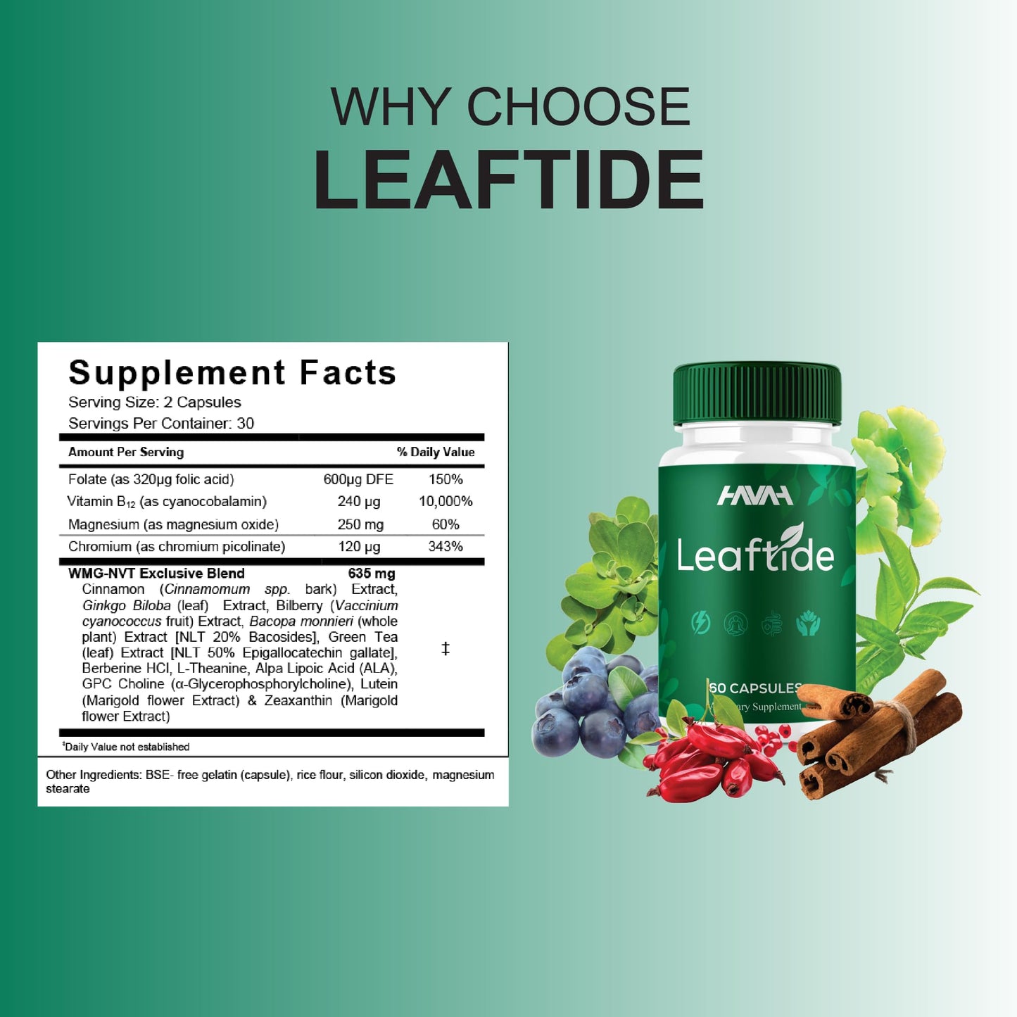Havah Leaftide Capsules Daily Wellness Supplement, 60 Count