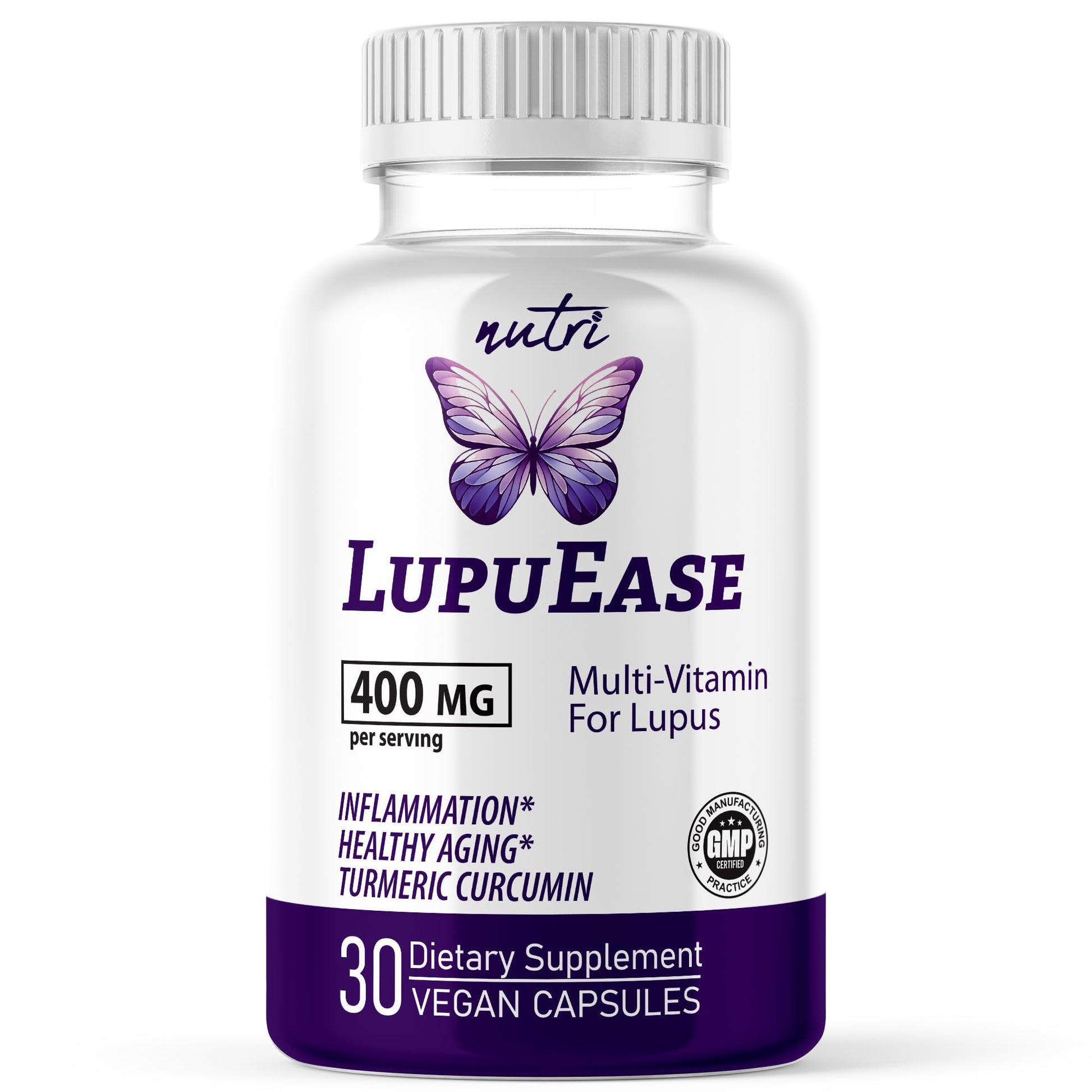 Nature's Fusions LupuEase Lupus Relief Multivitamin Lupus Supplements Vitamin C D3 E B12 Turmeric Curcumin Extract Std. 95% Curcuminoids Omega-3 Fatty Acids 400mg, 30 Capsules