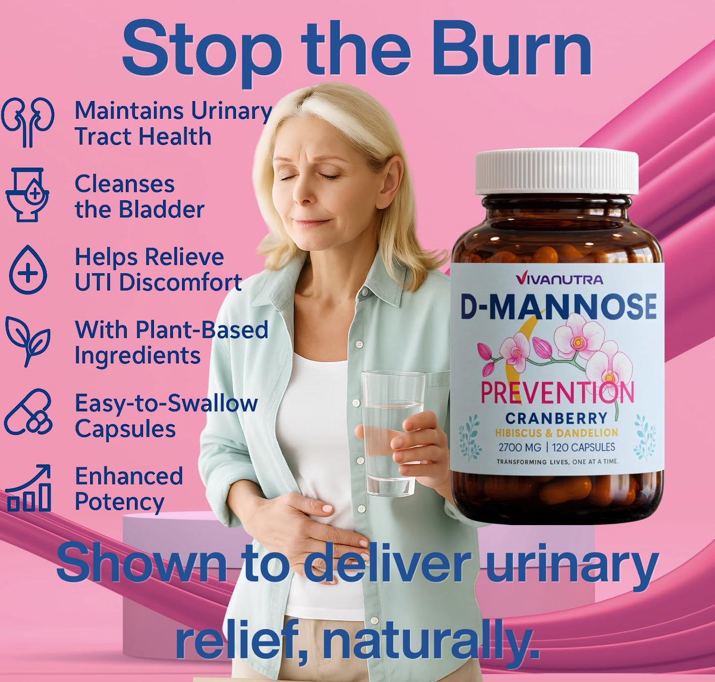VIVANUTRA Urinary Tract Health Supplement For Women - Daily Bladder & PH Support Capsules 120 Count