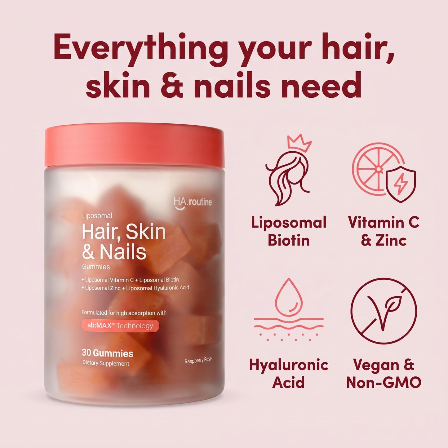 Haroutine Hair Skin & Nails Vitamins, Biotin Gummies for Hair Growth Gummy 30 Count