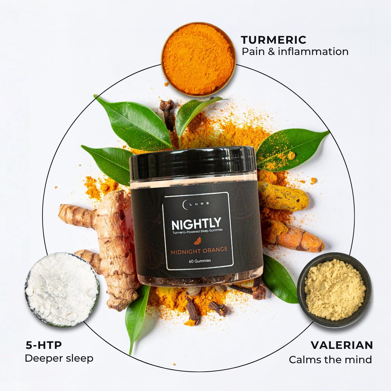 Lune Nightly Extended Release Sleep Gummies - 2mg Melatonin with 5-HTP, Valerian Root & Turmeric - All Night Sleep Support, Blood Orange Flavor, 100% Vegan, 1 Count