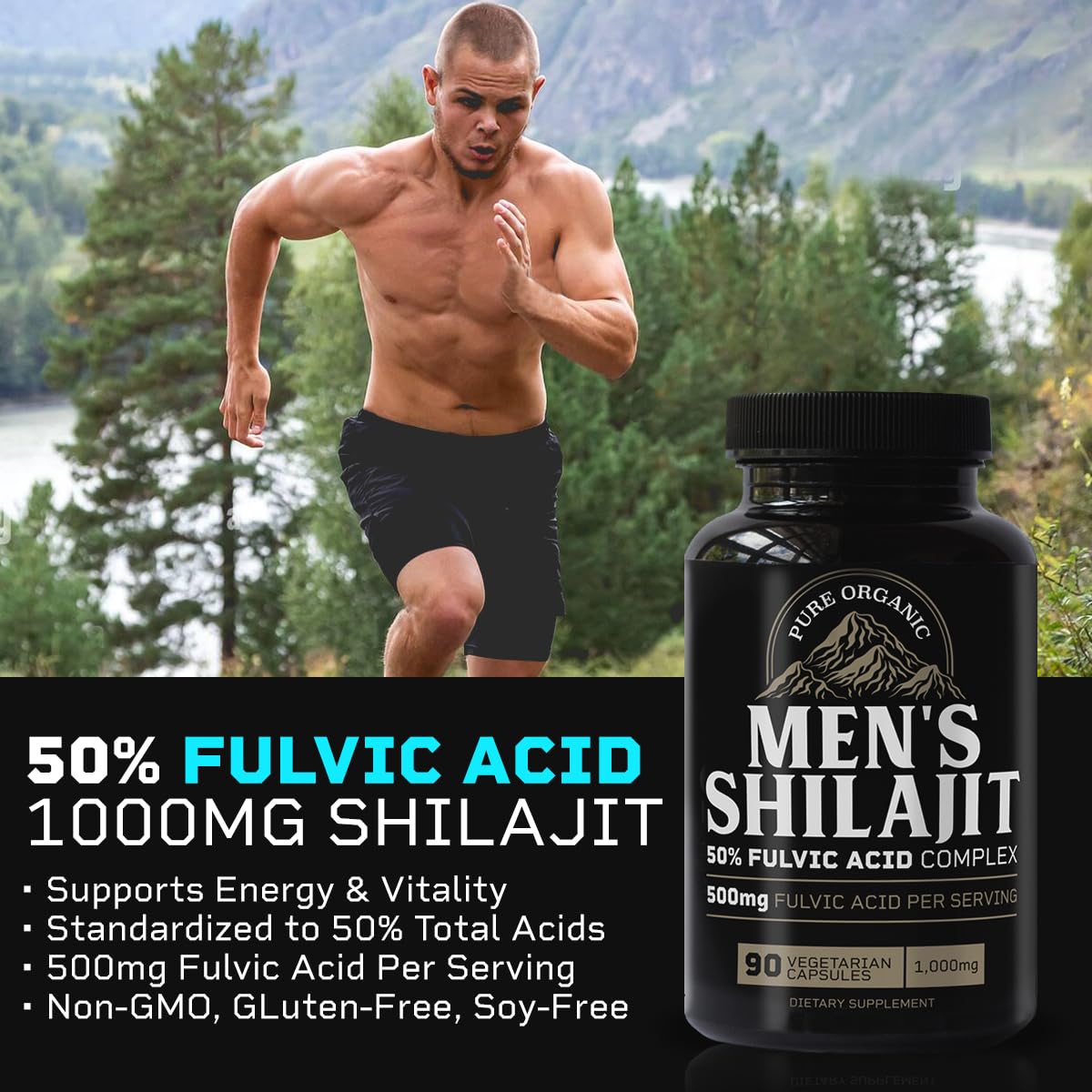 Unsocial Pomade Pure Shilajit Capsules for Men 1000mg per Serving, 90 Capsules