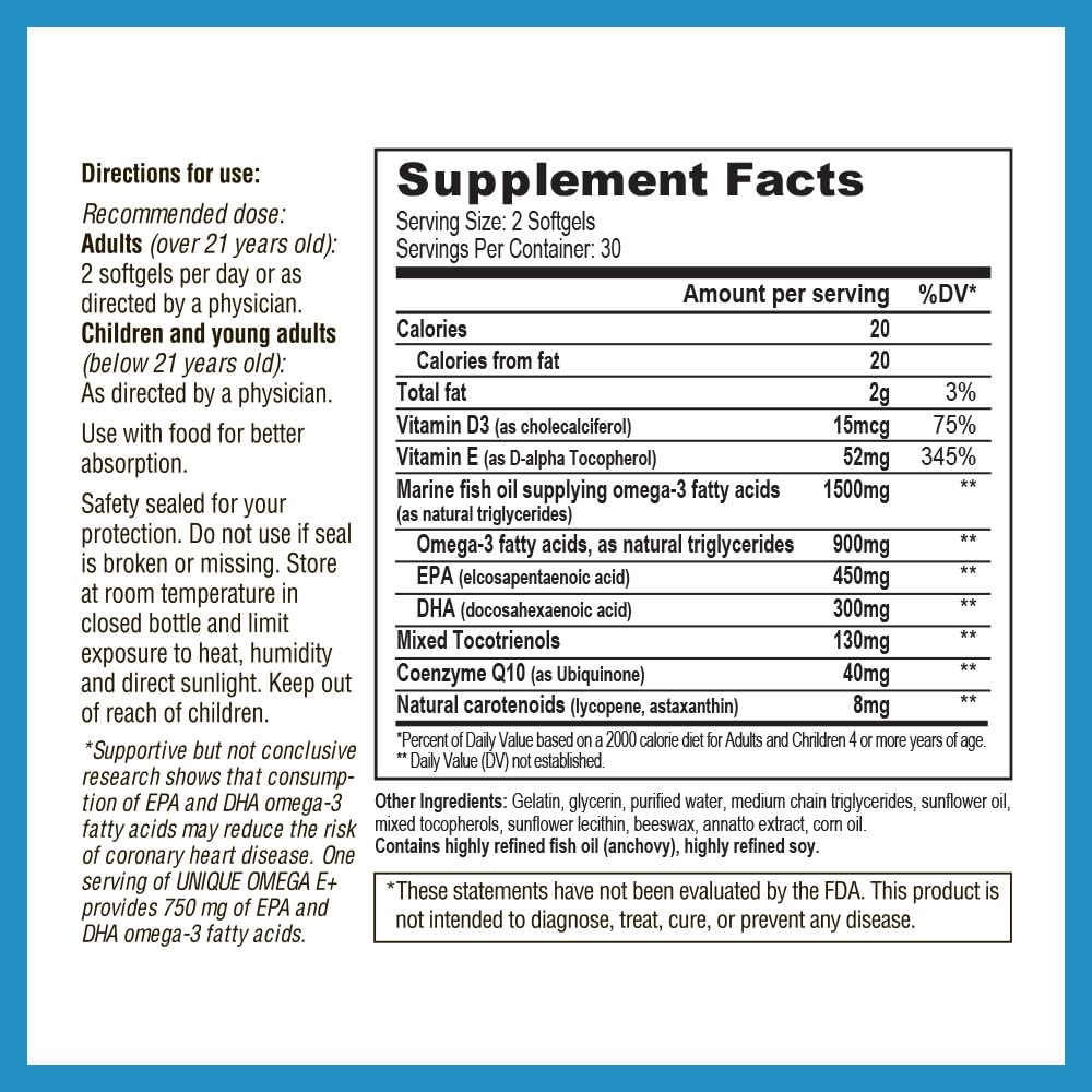 UNIQUE E Omega E+ Softgels, 60 Count