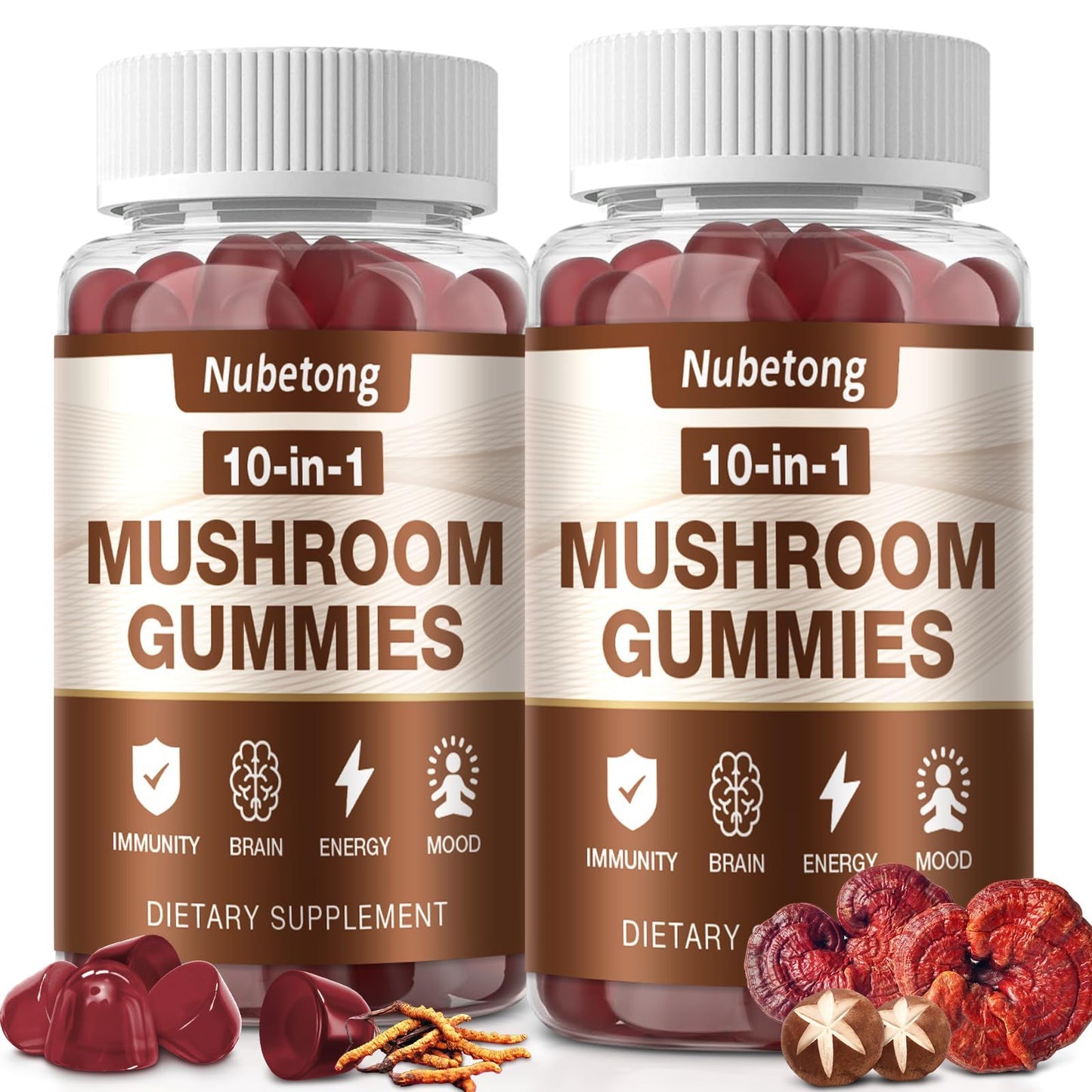 Nubetong Mushroom Gummies for Adults - 10x Mushroom Supplement 160 Gummies