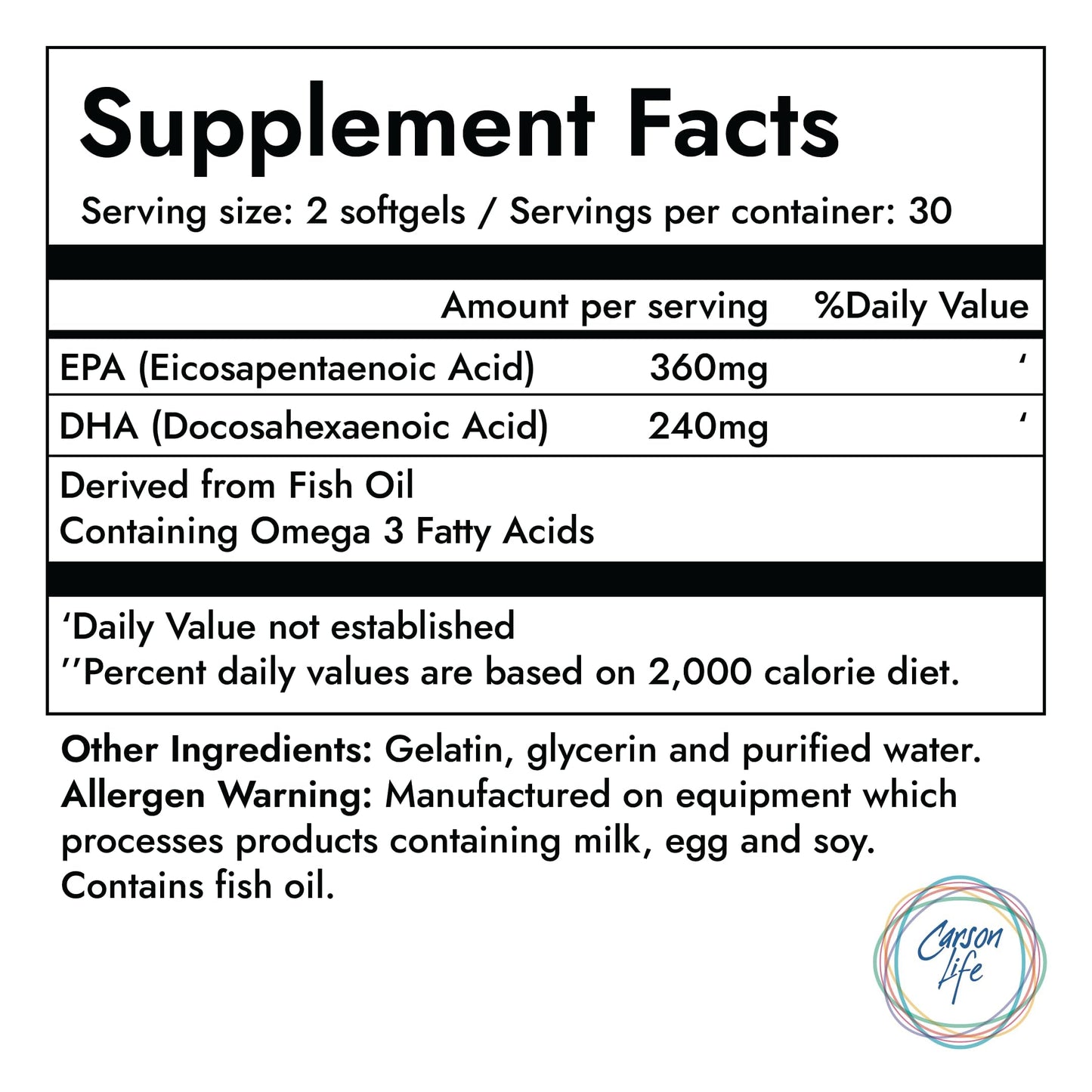 Carson Life DHA & EPA Brain Supplement Capsules 120