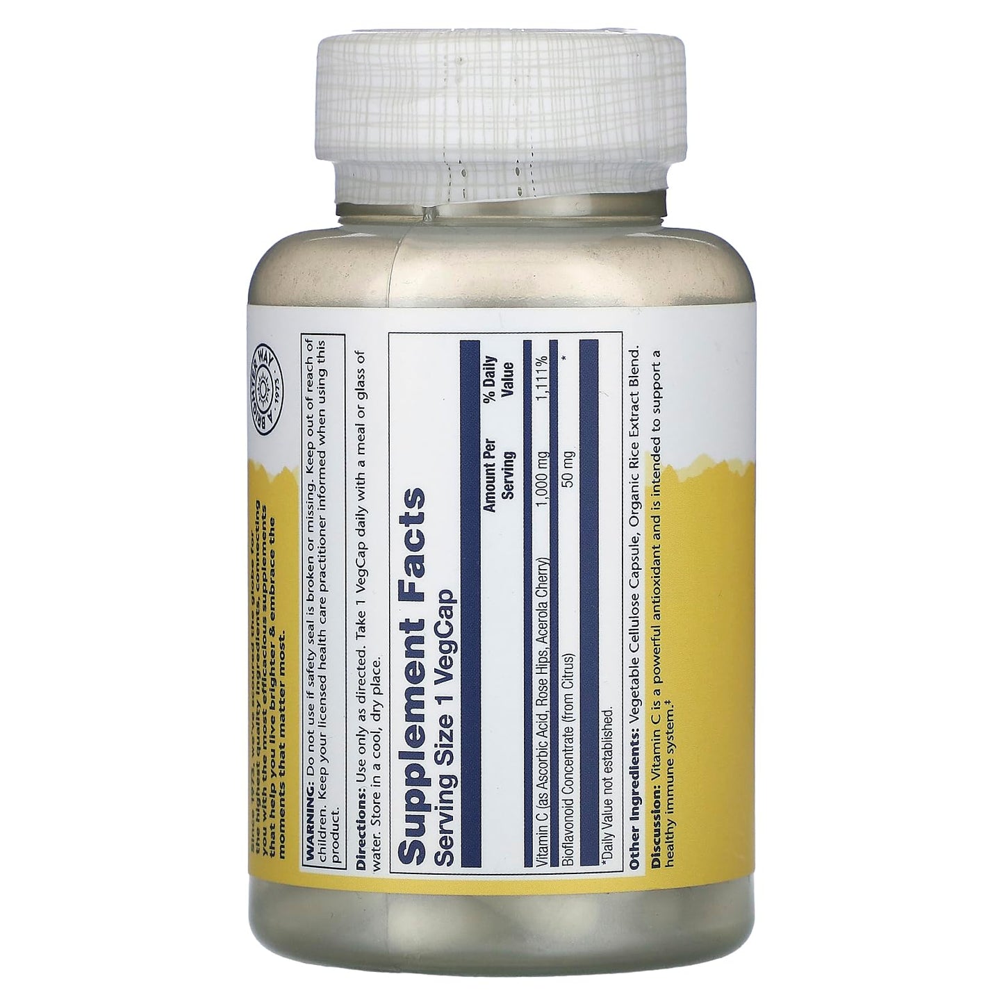 Solaray Vitamin C Supplement with Rose Hips, Acerola, Bioflavonoids VegCap 100