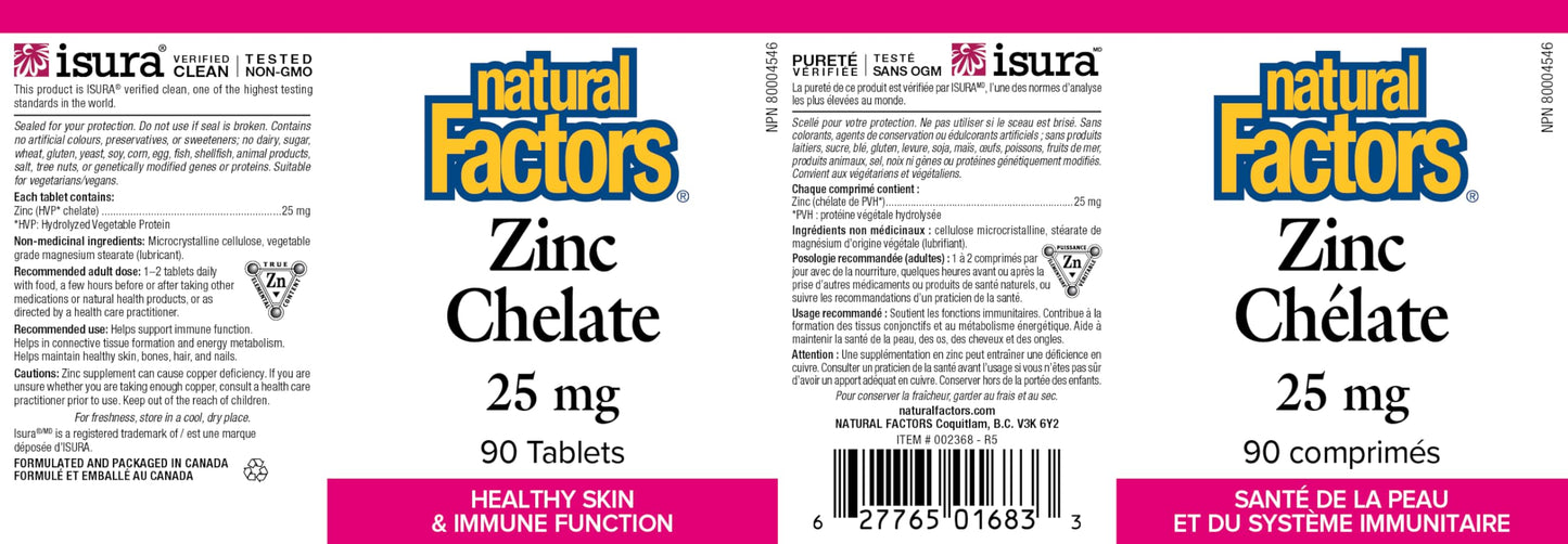 Natural Factors Zinc Chelate 25mg Tablet, 90 Tablets