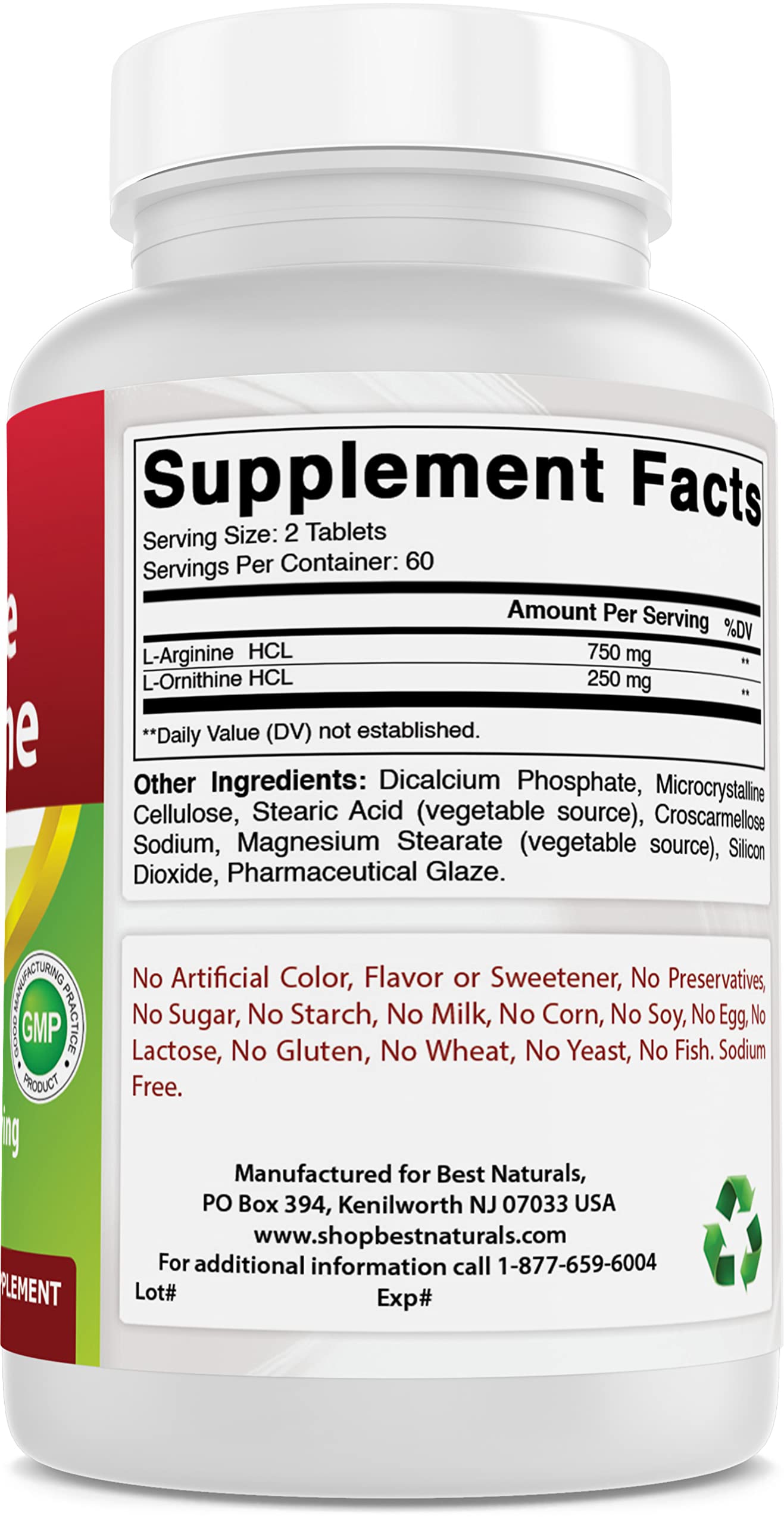 Best Naturals L-Arginine L-Ornithine with L-Citrulline 1000mg & 1500mg Capsules 120