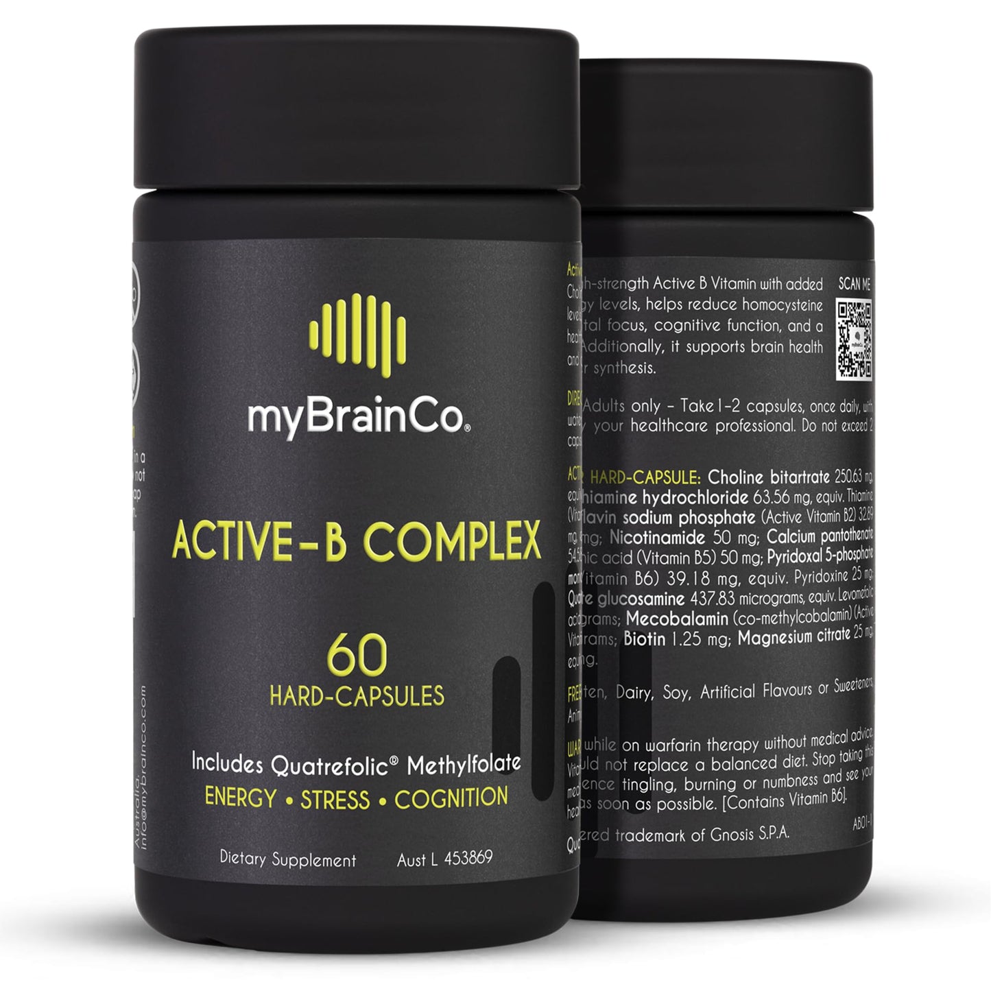 myBrainCo Active-B Complex – High Strength Activated B Vitamin Supplement with B2, B6, B12 & Methyl Folate – Supports Energy, Brain Function & Nervous System Capsules, 60 Count
