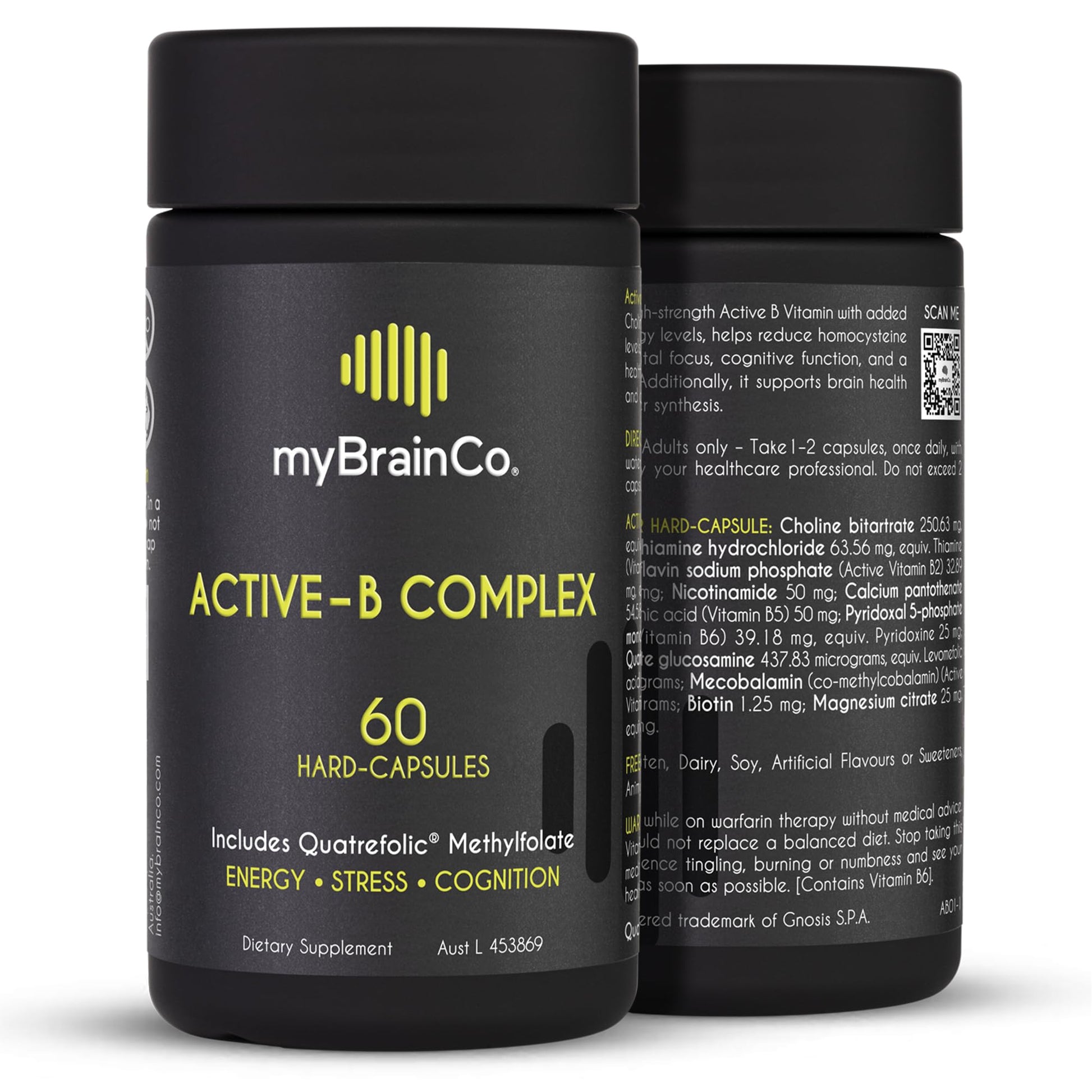 myBrainCo Active-B Complex – High Strength Activated B Vitamin Supplement with B2, B6, B12 & Methyl Folate – Supports Energy, Brain Function & Nervous System Capsules, 60 Count