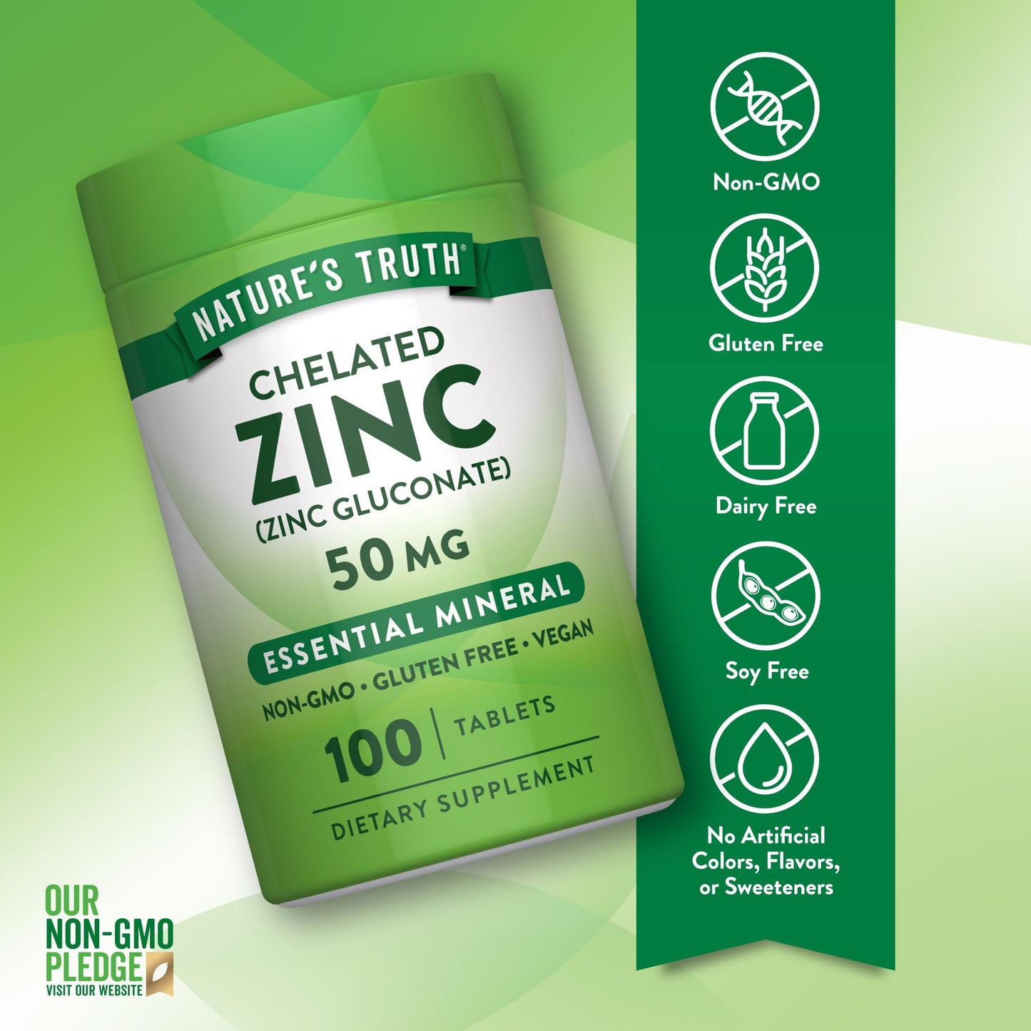 Nature's Truth Chelated Zinc 50 mg Tablet 100 Tablets
