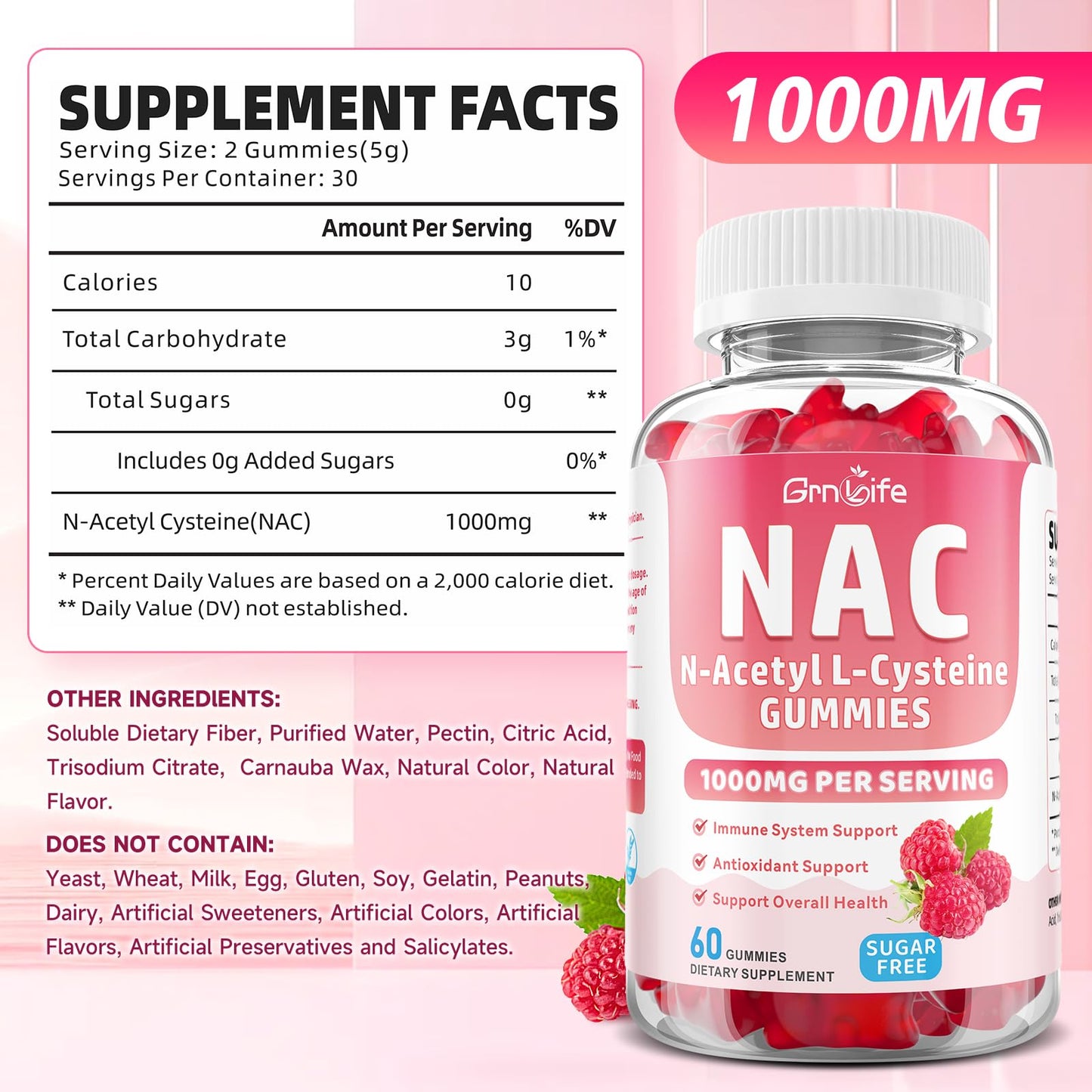 GrnLife N-Acetyl Cysteine Gummies 1000mg, 60 Count
