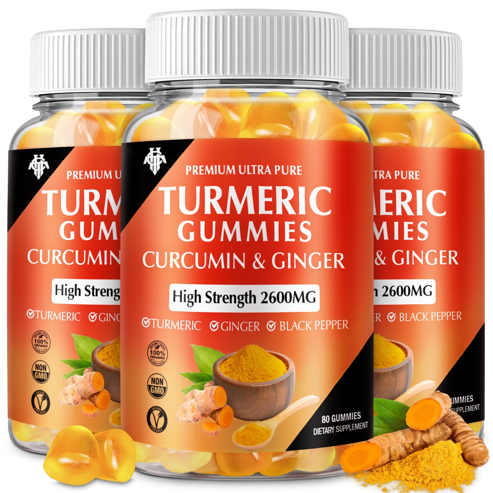 CHANUBITO Turmeric Curcumin Gummies with Ginger & Black Pepper, Vegan Pectin Formula, Immune Support, 240 Gummies