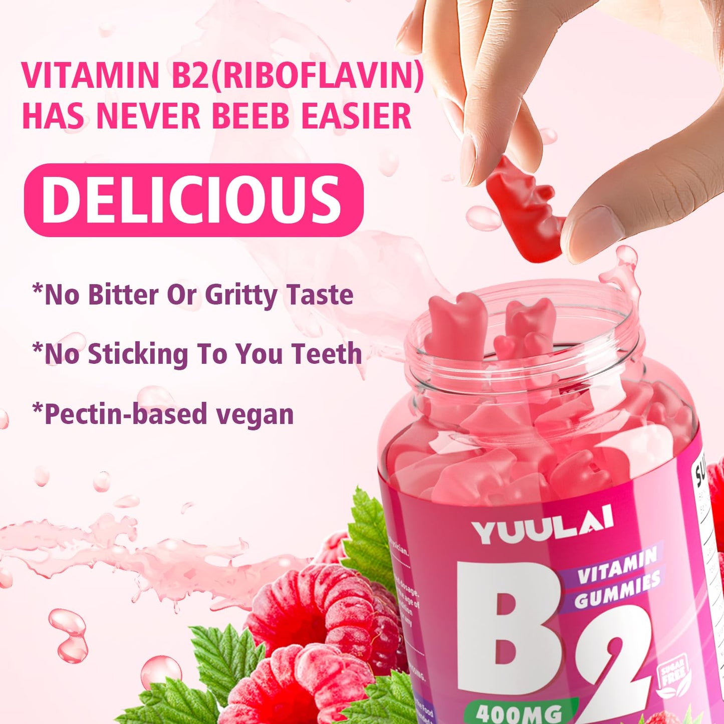 YUULAI Vitamin B2 Gummy 400mg, Riboflavin with Magnesium, 60 Count