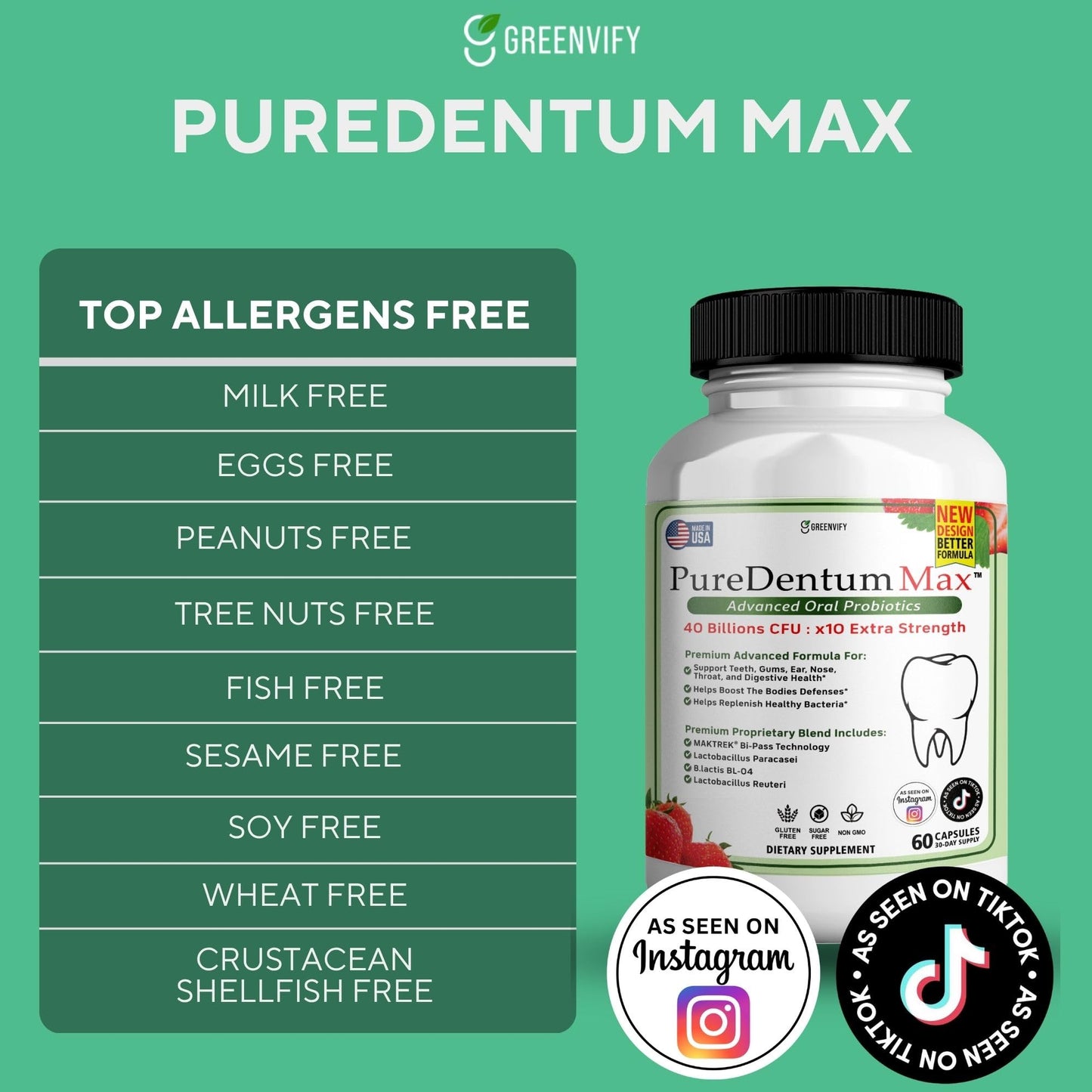 ProDentim Max Puredentum Max for Gums and Teeth Health & Fresh Breath - 40 Billion CFU Advanced Oral Probiotics for Mouth Bad Breath Capsule, 60 Count