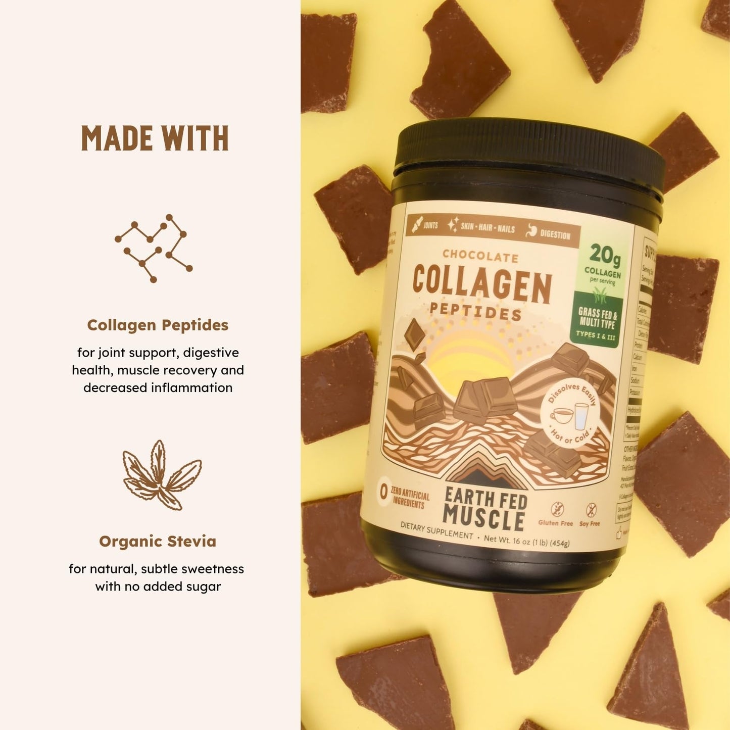 Earth Fed Muscle Chocolate Collagen Peptides Powder 16
