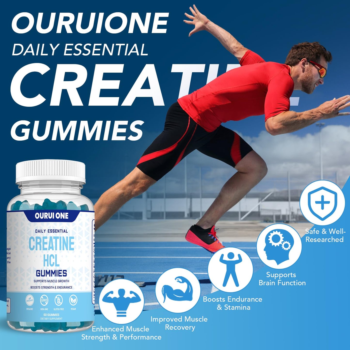 ourui one Creatine HCL Gummies 2000mg, 60 Gummies