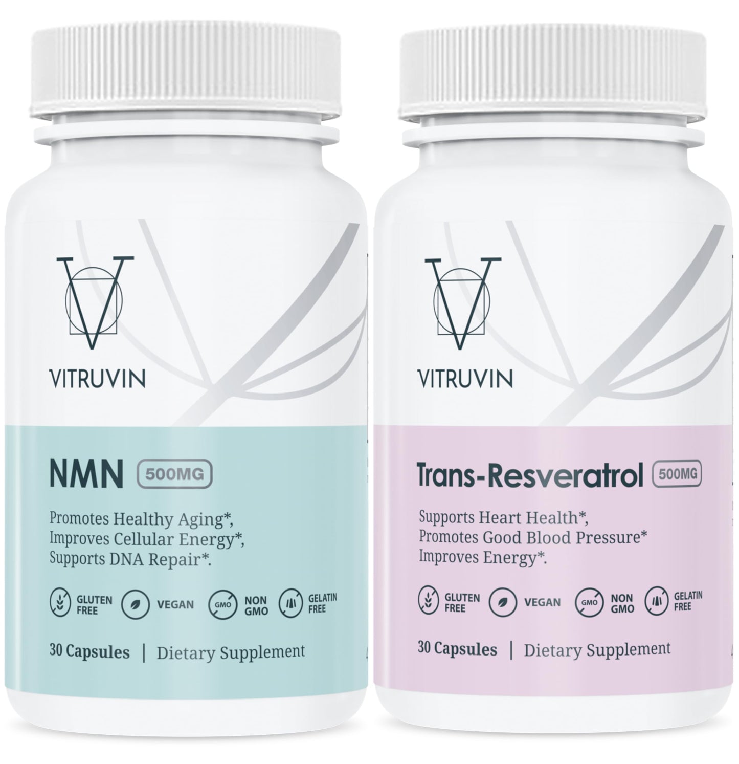 VITRUVIN Longevity NMN 500MG + Trans-Resveratrol 500MG with Piperine Capsule 60 Count