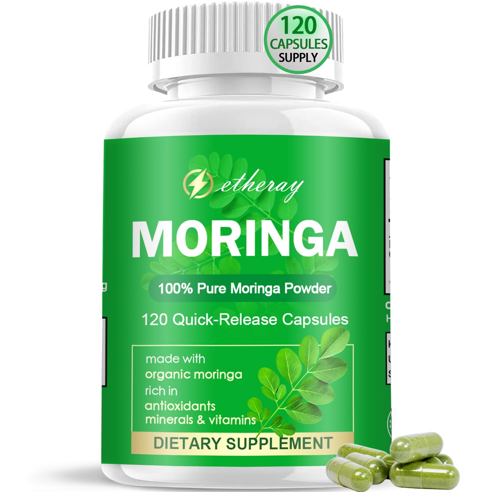 etheray Moringa Capsules 800mg per Serving, 120 Capsules