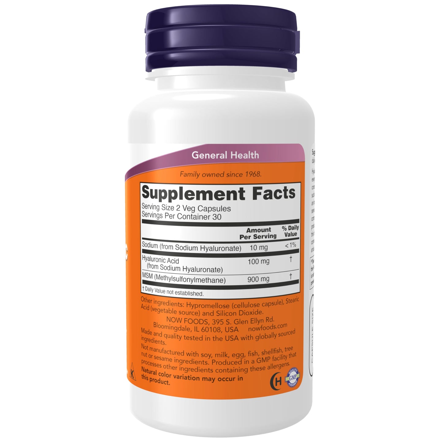 NOW Foods Hyaluronic Acid 50 mg with MSM, Joint Support, Capsule, 60