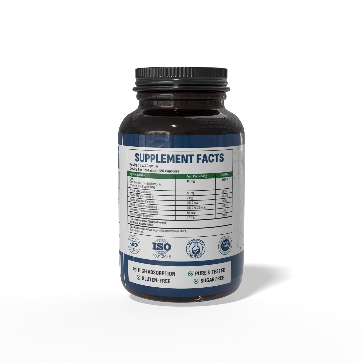 Wellotrix Nutraceuticals Zinc Complex Advanced Chelated Zinc Formula with Vitamin C, B6, A, D3, Selenium & Copper – High Absorption Multi-Nutrient Blend – Non-GMO, Sugar Free, Gluten Free 120 Capsules