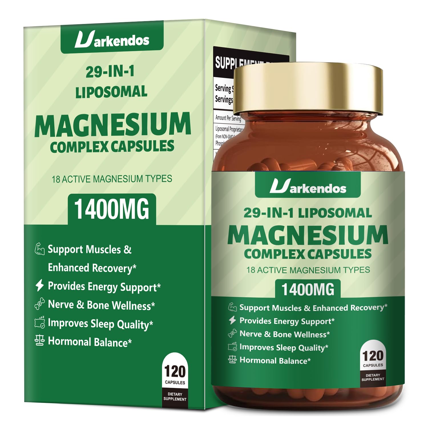 Uarkendos 29-in-1 Magnesium Complex for Women & Men Supplements Capsule 120 Count