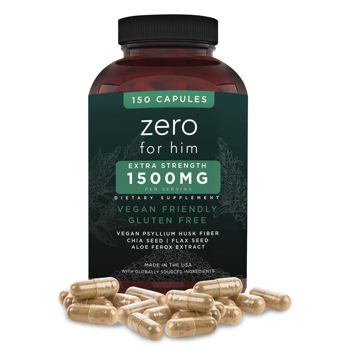 California Basics Extra Strength Fiber Supplements for Men Psyllium Husk Vegan Capsules, 150 Capsules