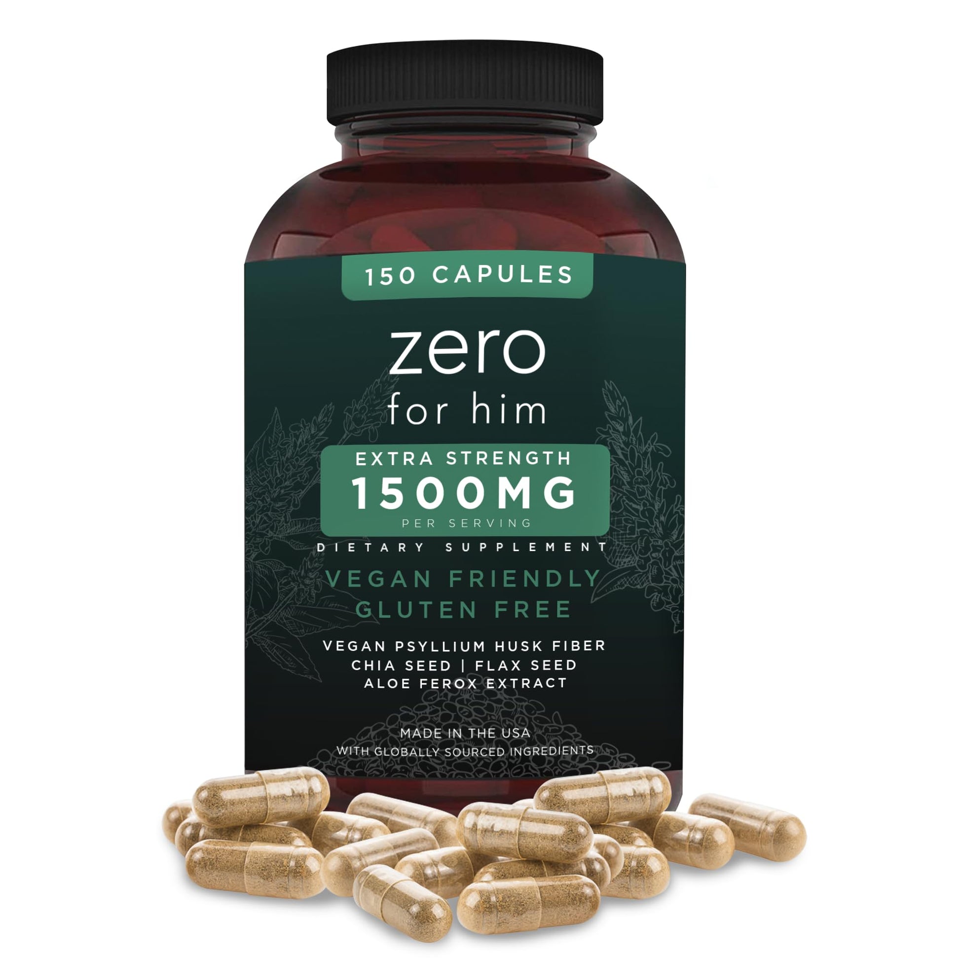 California Basics Extra Strength Fiber Supplements for Men Psyllium Husk Vegan Capsules, 150 Capsules