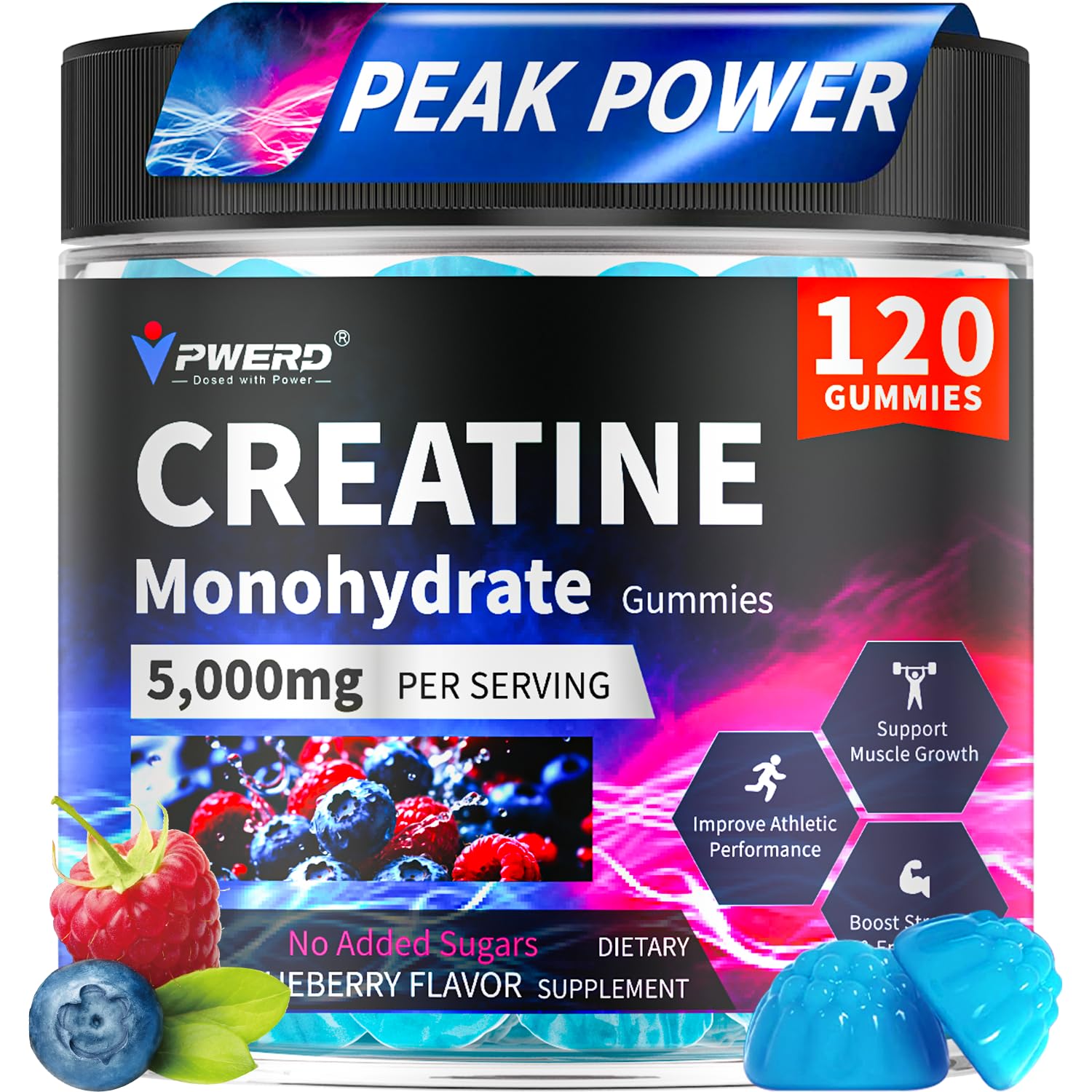 PWERD Creatine Monohydrate Gummies 5g, 120 Count