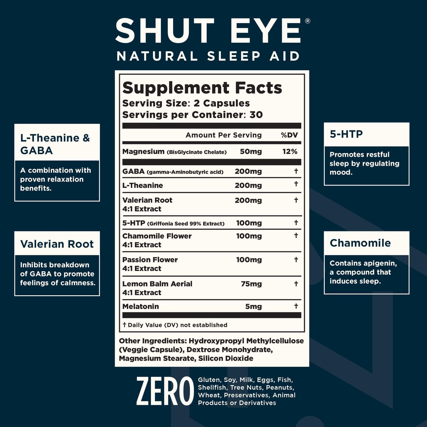 Nuvana Shut Eye Natural Sleep Aid Supplement for Adults 60 Capsules